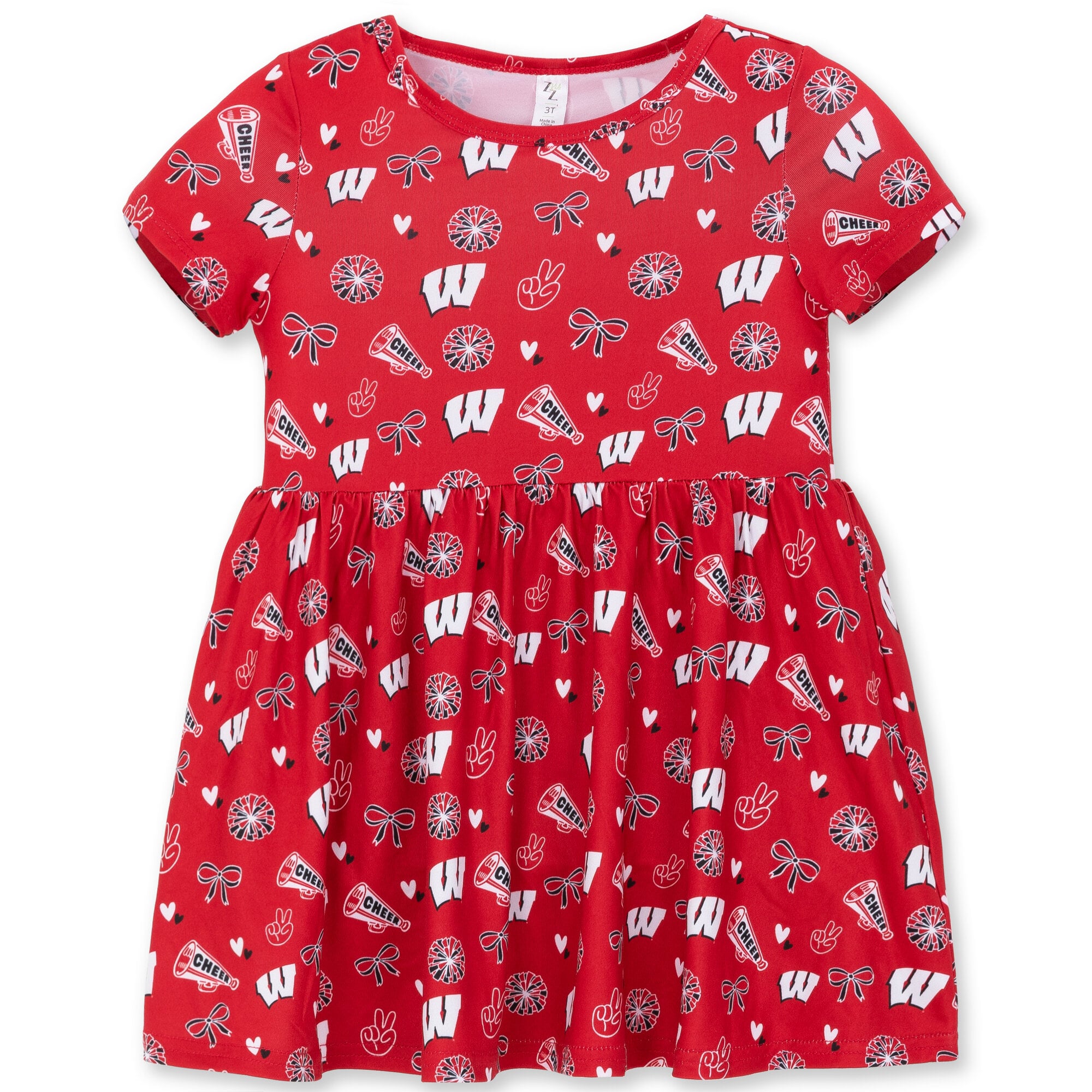Girls Toddler ZooZatz Red Wisconsin Badgers All-Over Print Short Sleeve Dress