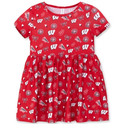 Wisconsin Badgers ZooZatz Girls Toddler All-Over Print Short Sleeve Dress - Red