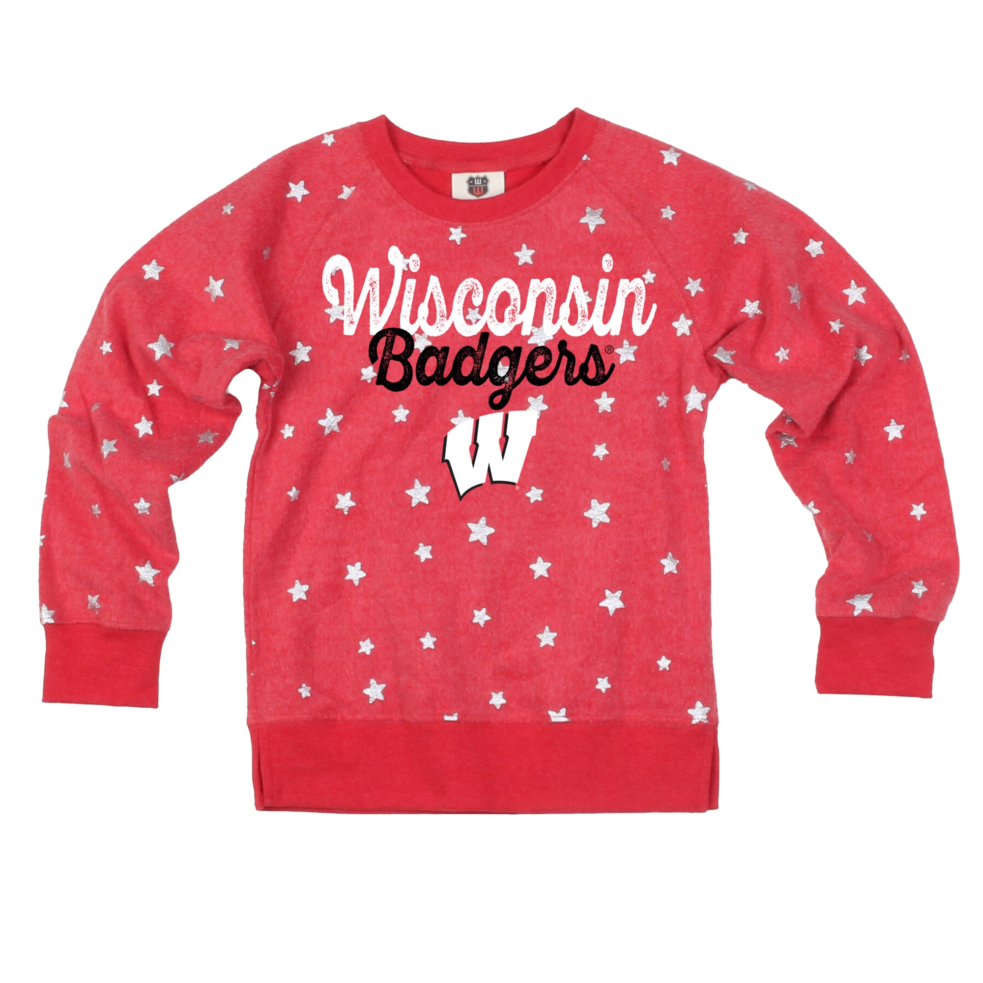 Girls Youth Wes & Willy Red Wisconsin Badgers Shimmer Star Reverse Fleece Sweatshirt
