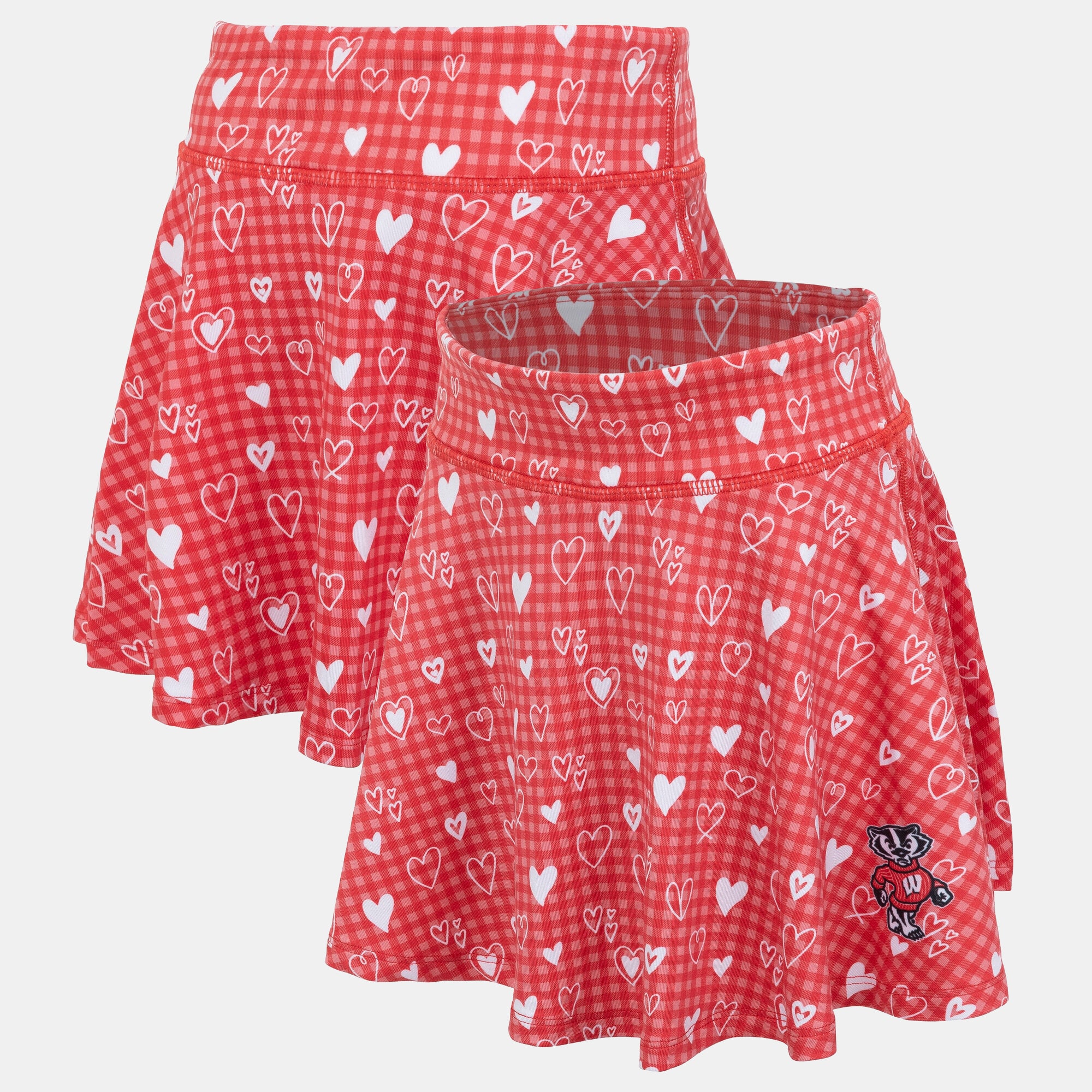 Girls Youth ZooZatz Red Wisconsin Badgers Heart Flowy Skort