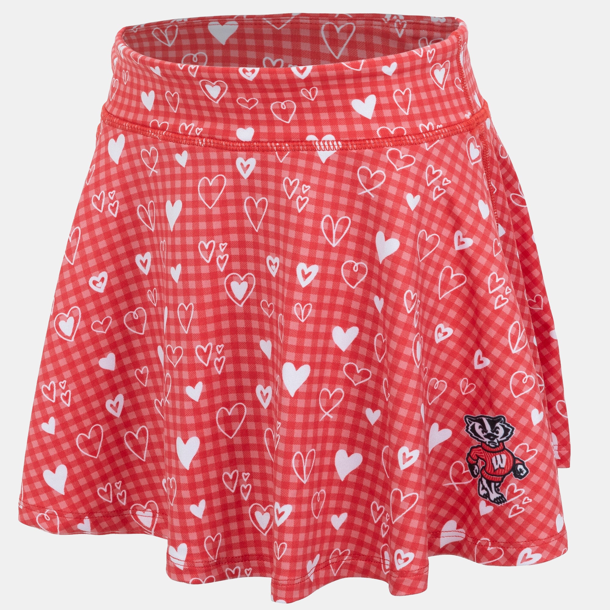 Girls Youth ZooZatz Red Wisconsin Badgers Heart Flowy Skort