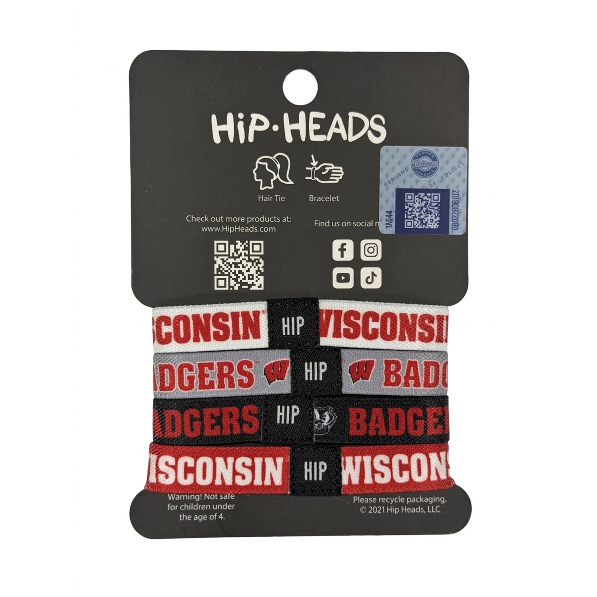 Bracelets élastiques à cheveux Hip Heads Wisconsin Badgers (lot de quatre)