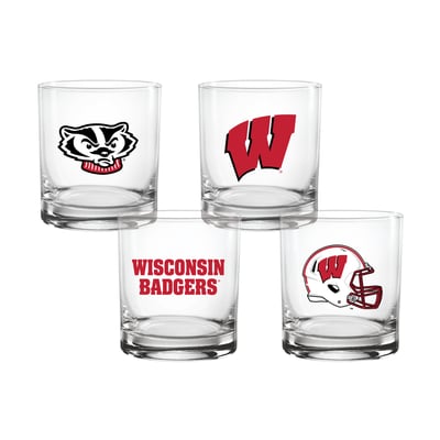  Wisconsin Badgers Indigo Falls Core 4-Pack Collectors 14oz. Rocks Glass Set