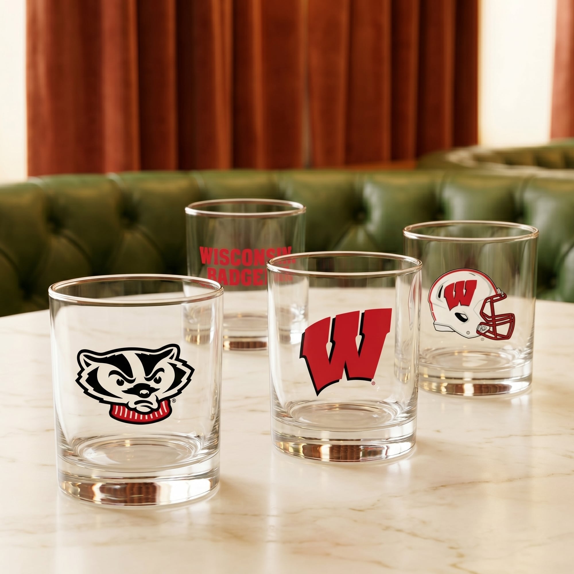 Coffret de 4 verres à whisky de collection Indigo Falls Wisconsin Badgers