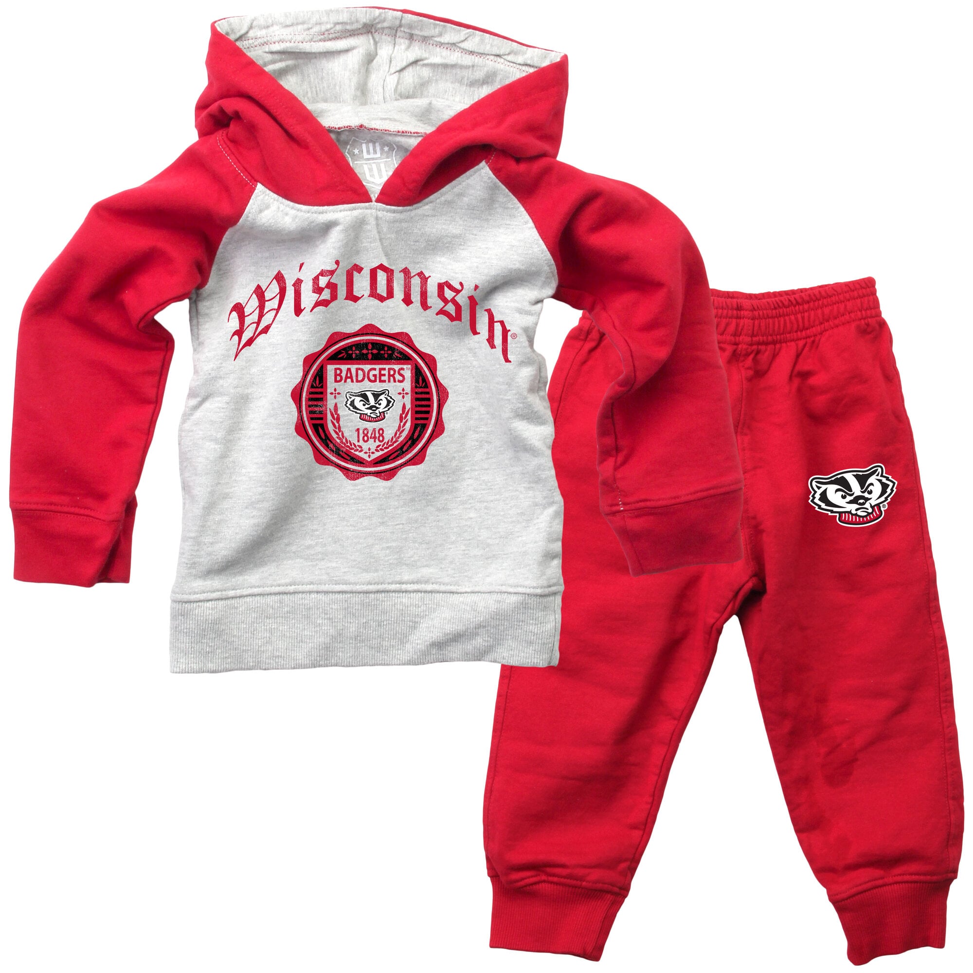 Infant Wes & Willy Red Wisconsin Badgers Raglan Hoodie and Sweatpants Set