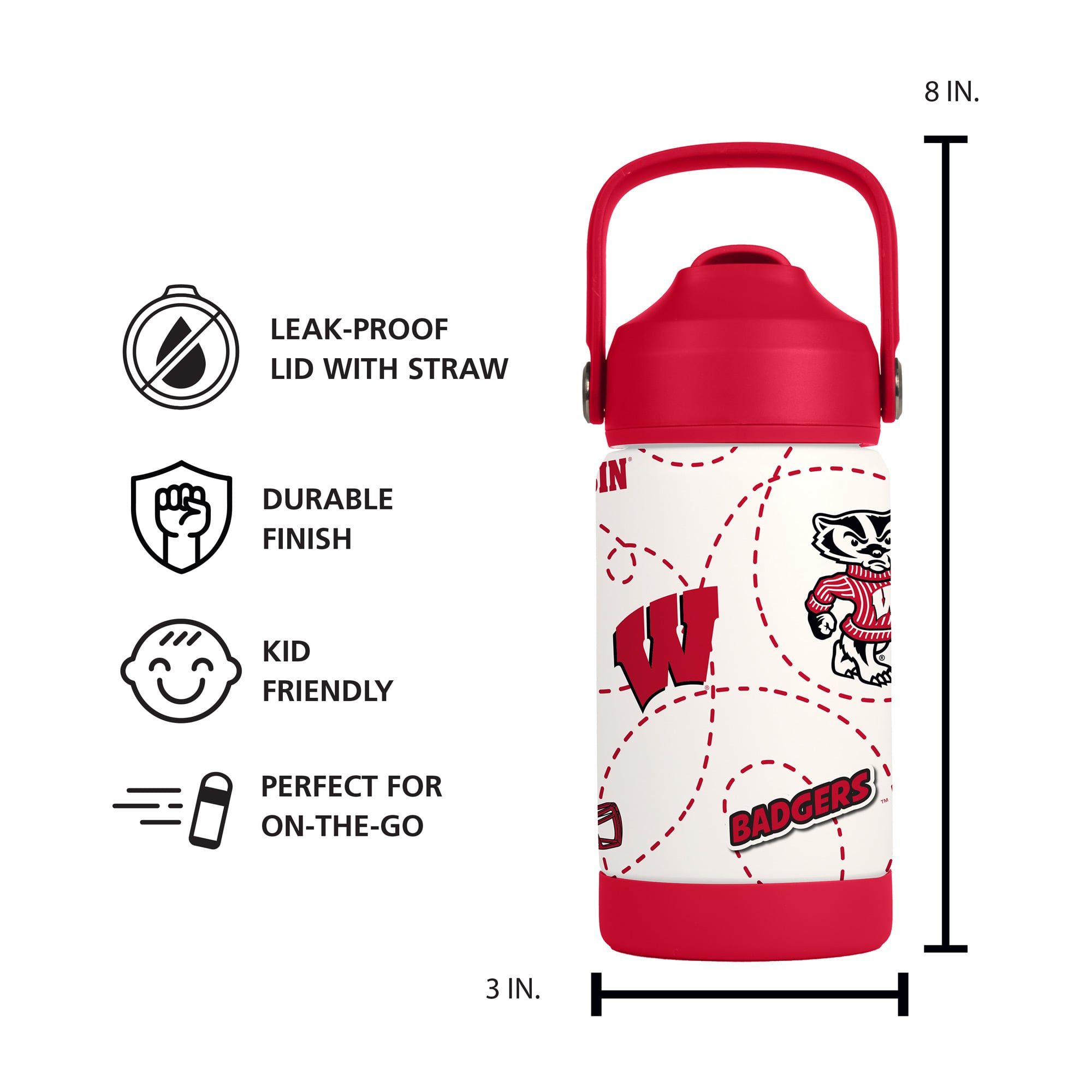 Bouteille de 35 cl des Wisconsin Badgers, logo de la marque