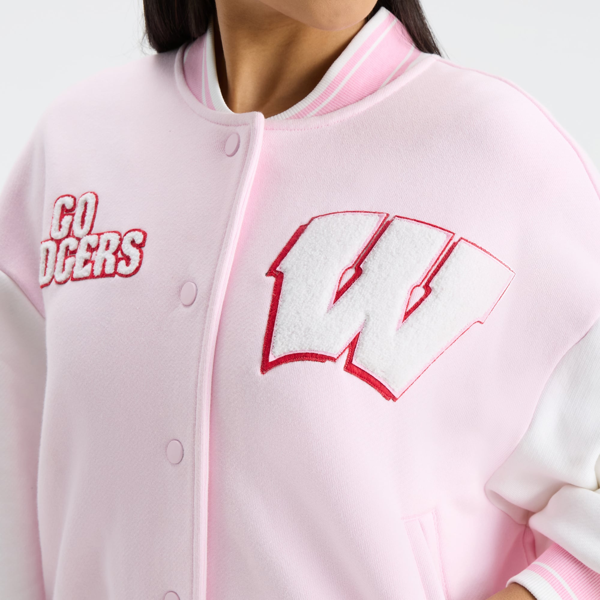 Veste universitaire rose à boutons-pression LoveShackFancy pour femme