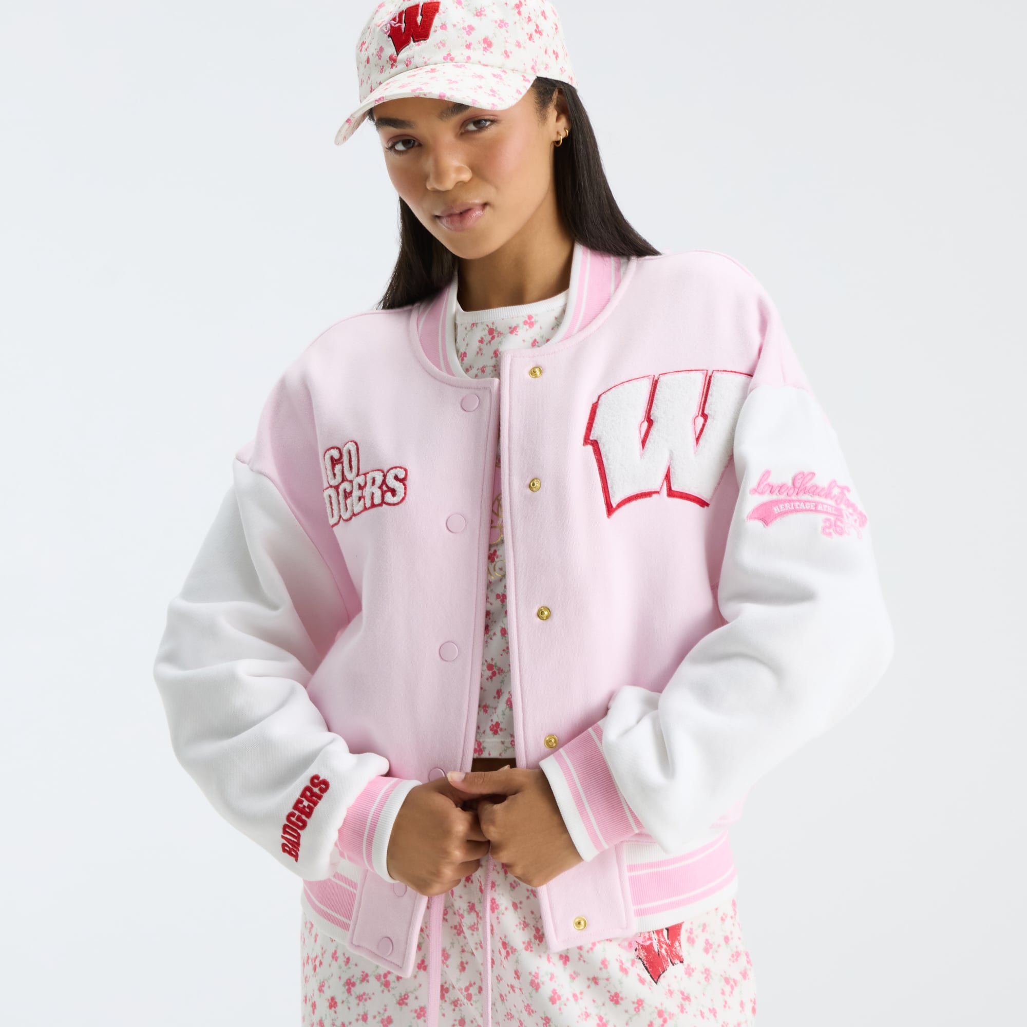 Veste universitaire rose à boutons-pression LoveShackFancy pour femme