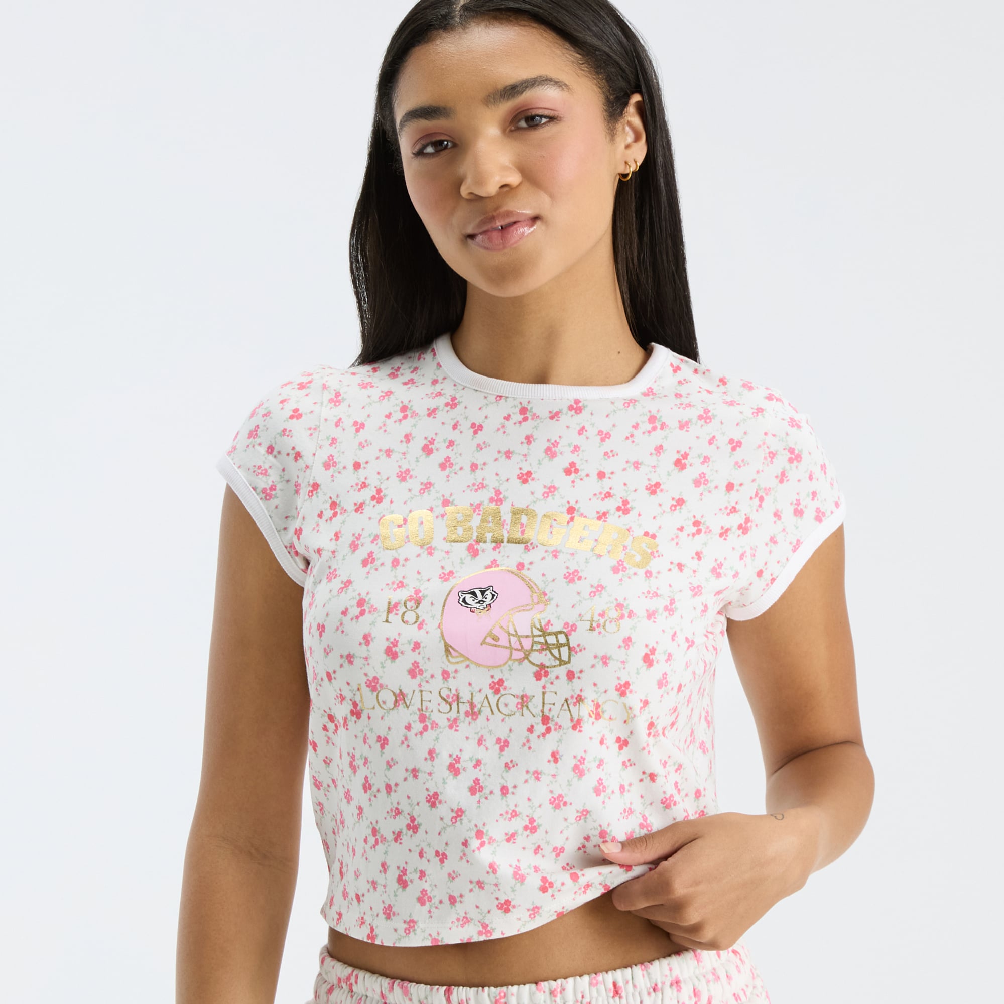 T-shirt LoveShackFancy pour femmes, rouge Wisconsin Badgers MaryKate Ringer