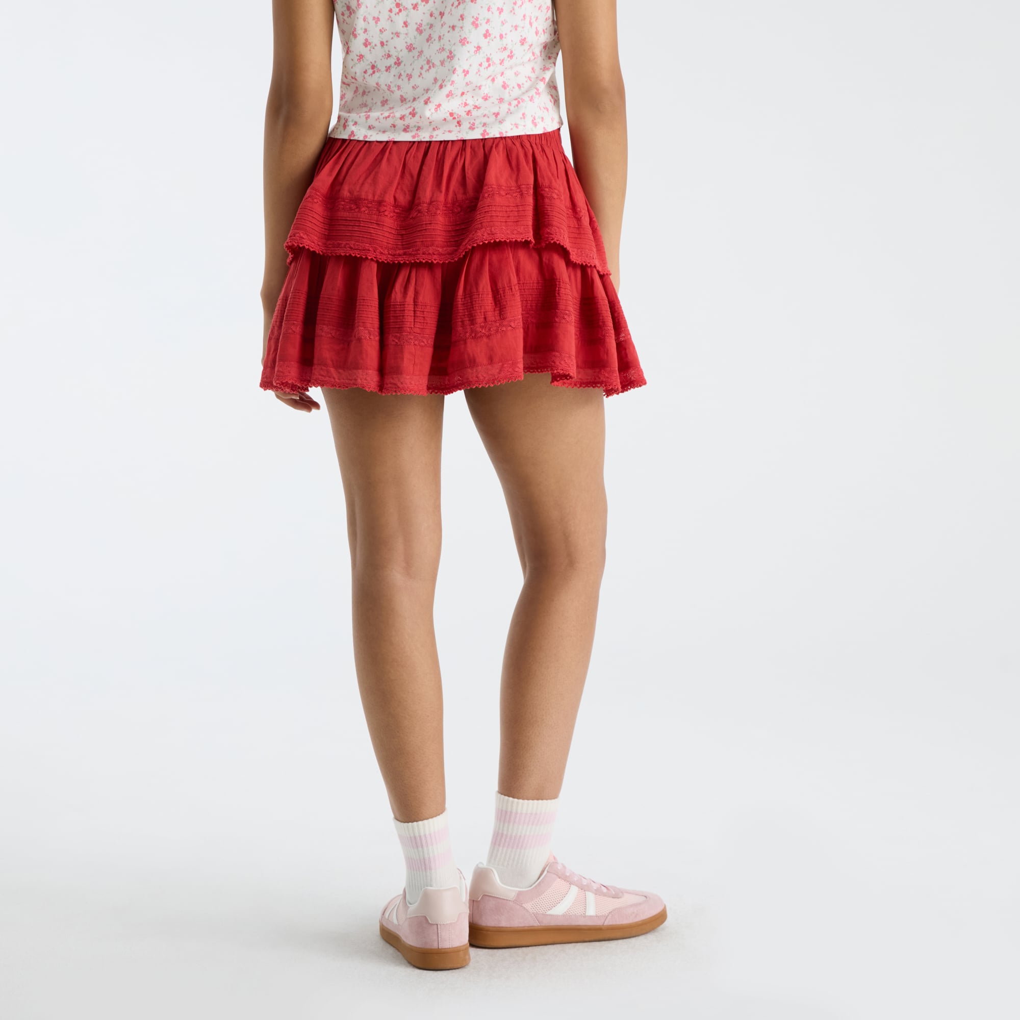 LoveShackFancy Women's Red Wisconsin Badgers Ruffle Mini Skirt