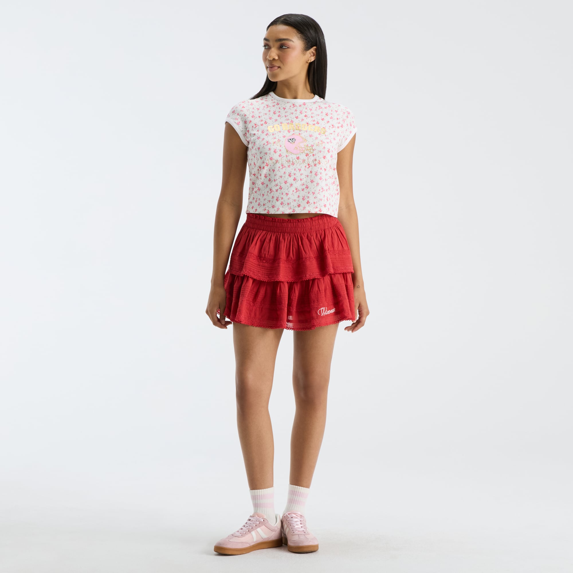 Jupe courte à volants rouge Wisconsin Badgers pour femme LoveShackFancy