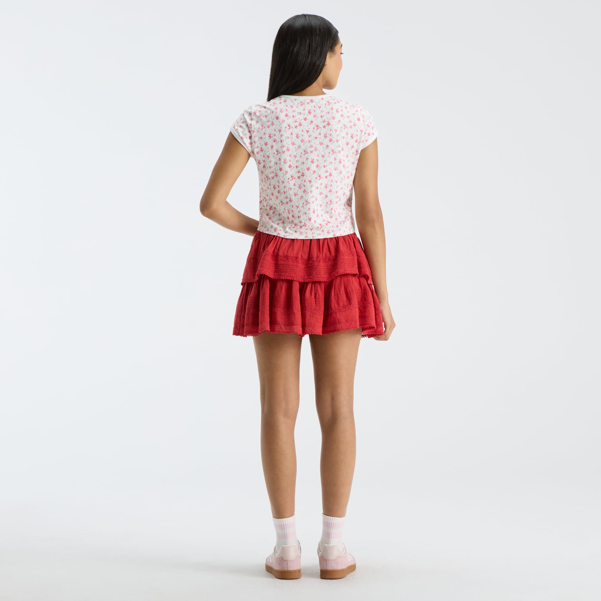 LoveShackFancy Women's Red Wisconsin Badgers Ruffle Mini Skirt