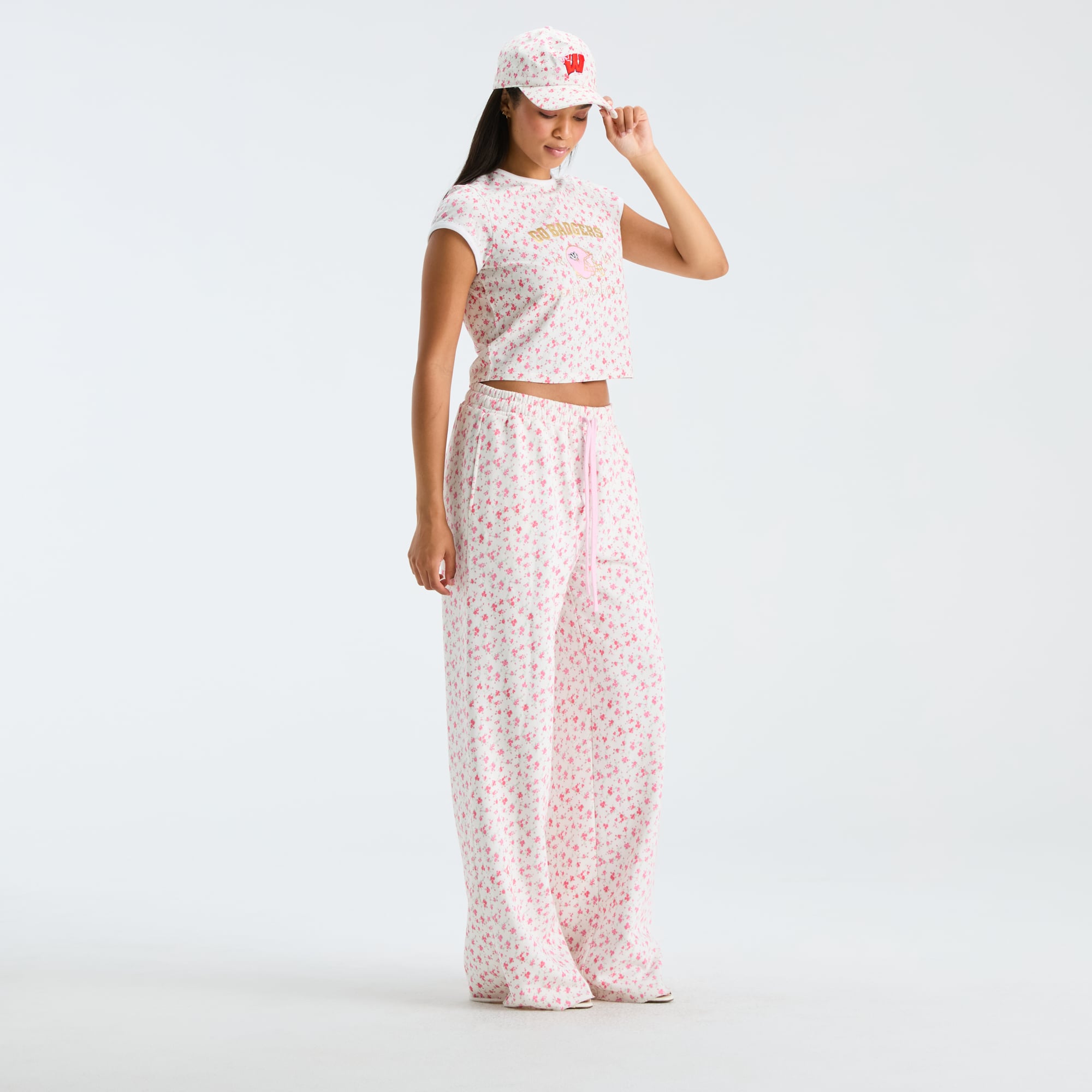 LoveShackFancy Women's White Wisconsin Badgers Floral Adjustable Hat