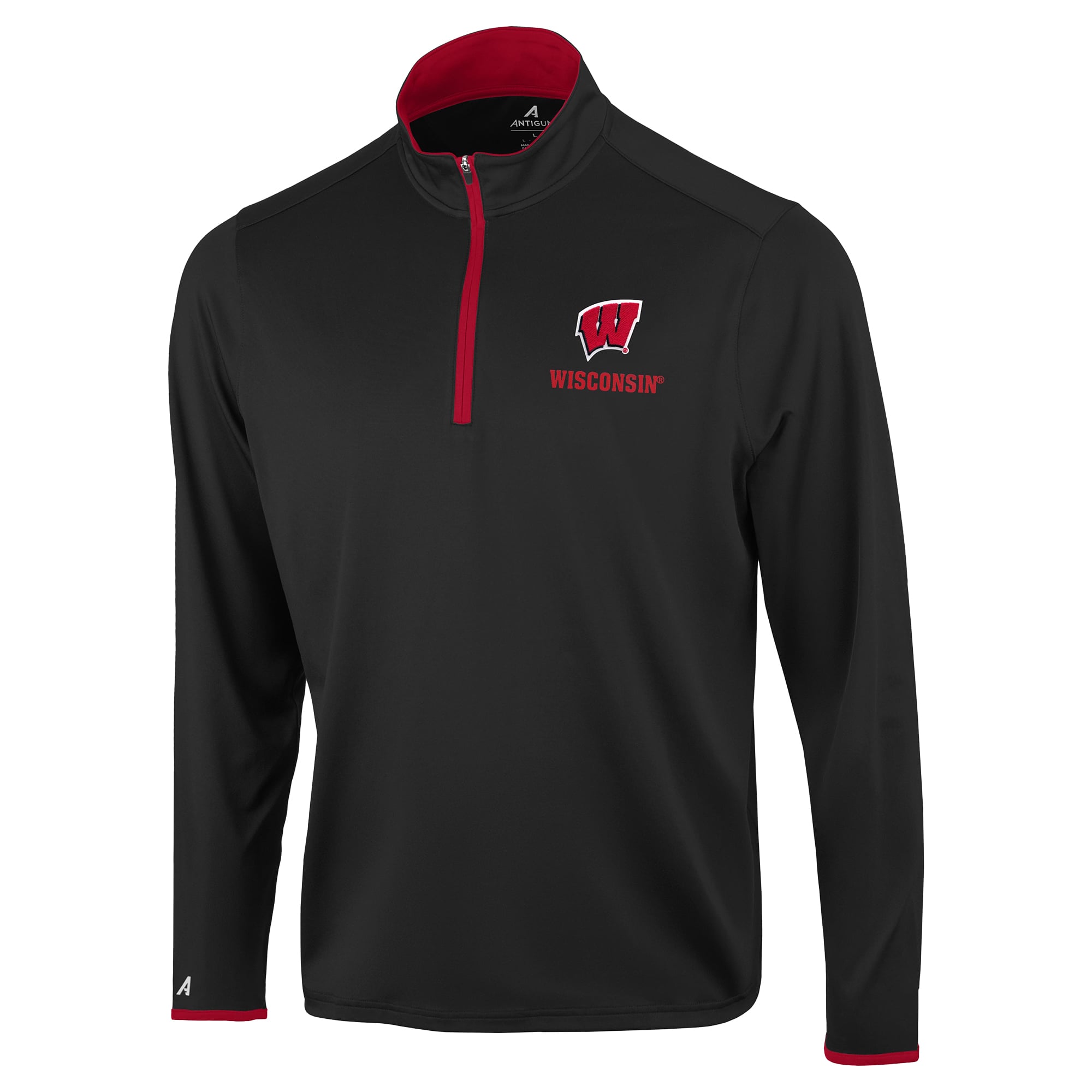 Pull à col zippé Antigua Black Wisconsin Badgers pour homme
