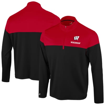  Wisconsin Badgers Antigua Hinder Colorblock Quarter-Zip Pullover - Black