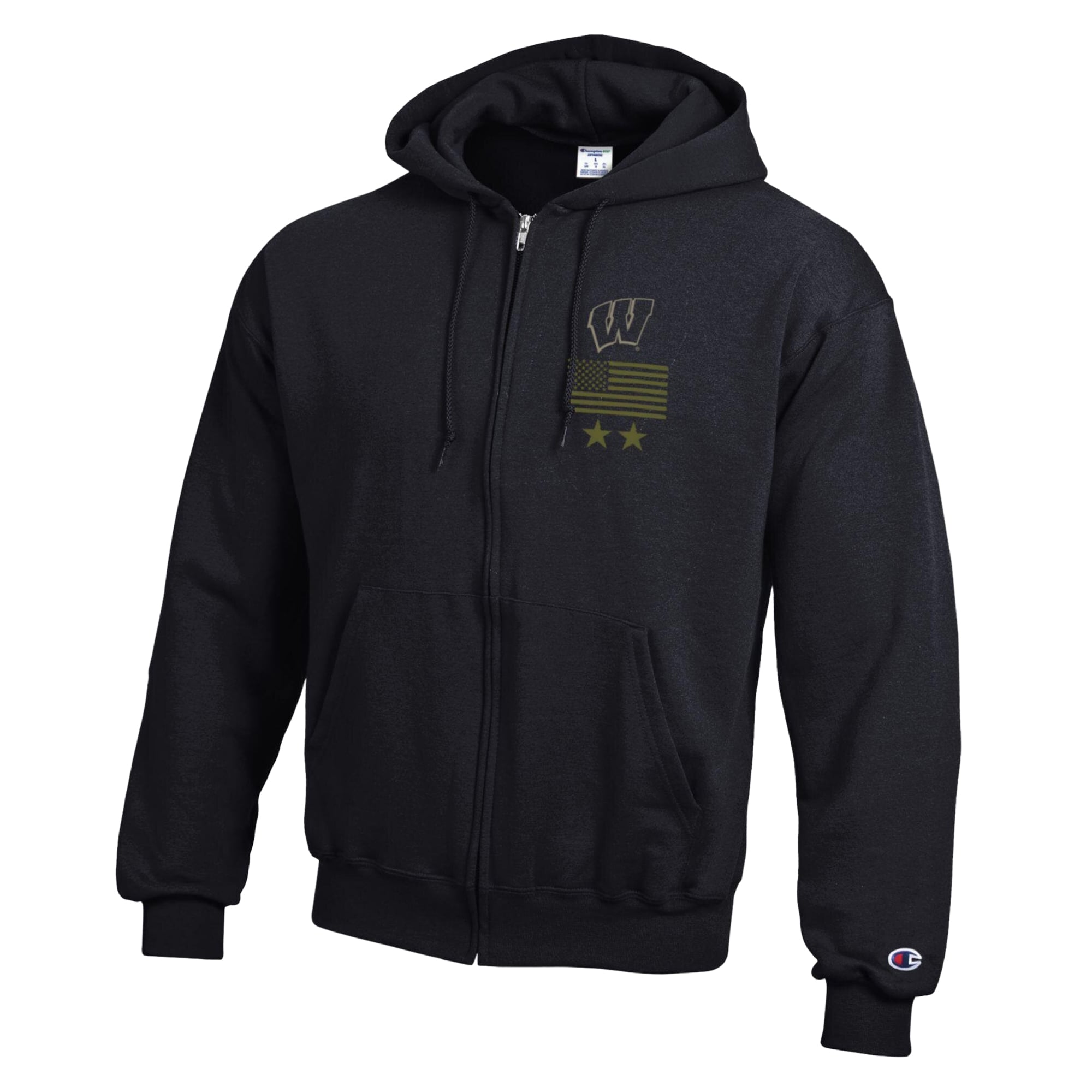Sweat à capuche zippé en polaire Powerblend noire Champion Wisconsin Badgers Operation Hat Trick pour homme