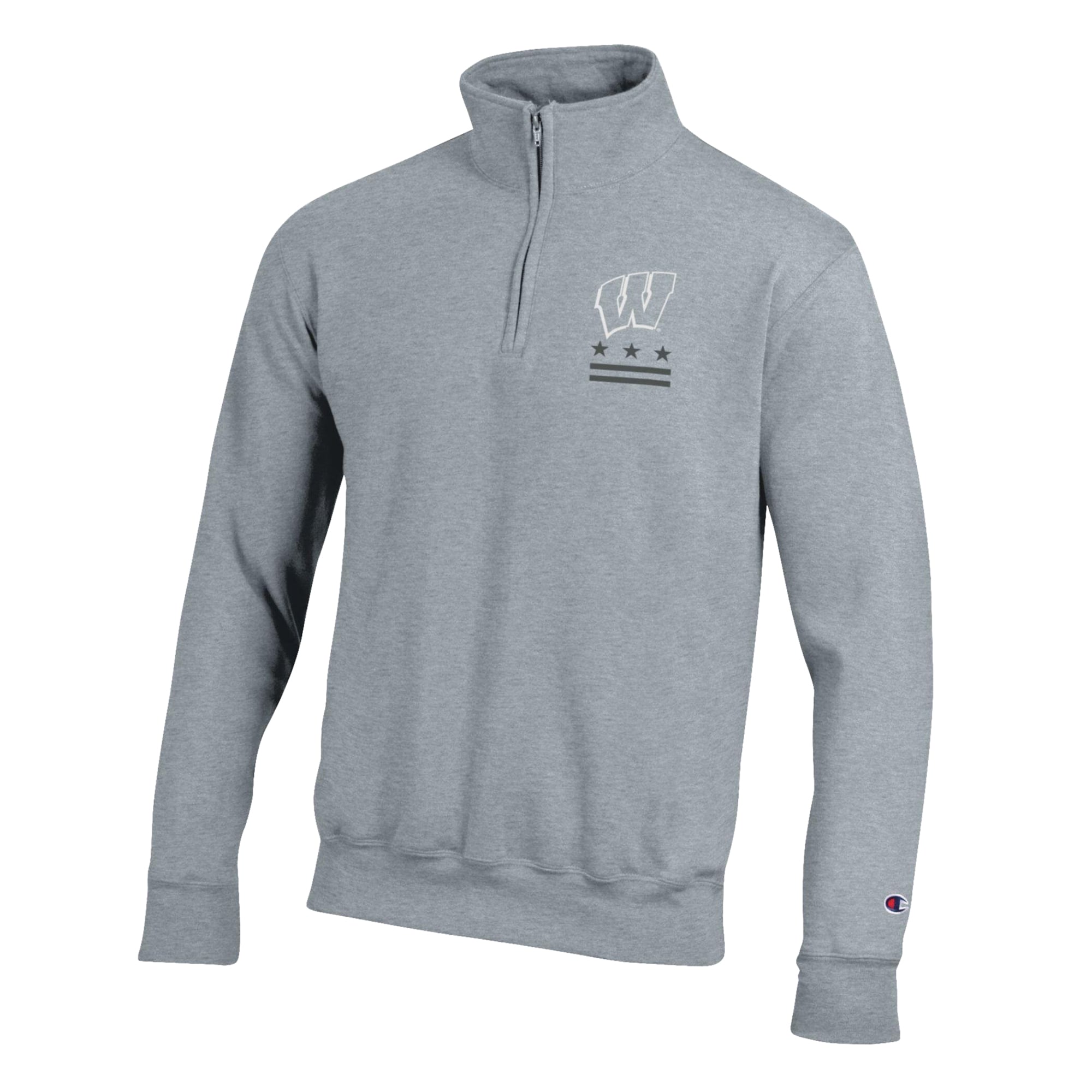 Men's Champion Gray Wisconsin Badgers Operation Hat Trick Flag Powerblend Fleece Quarter-Zip Pullover