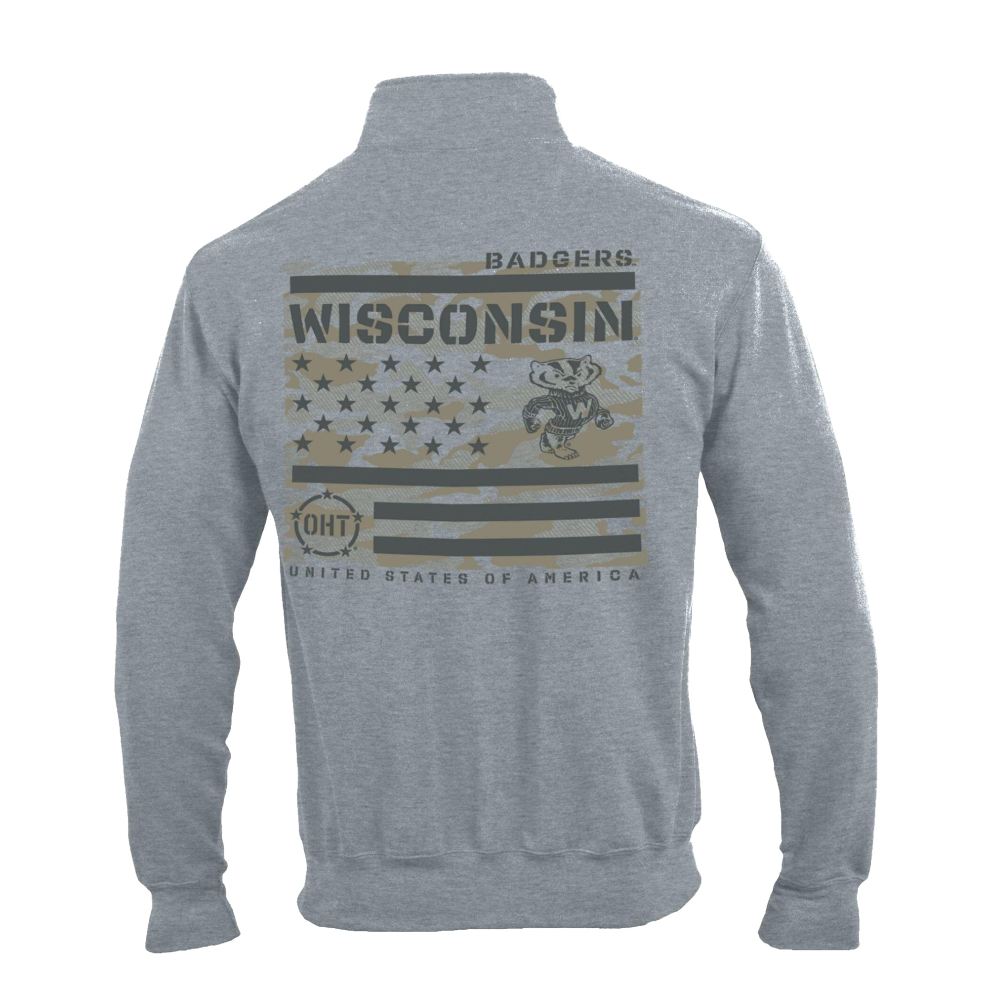 Men's Champion Gray Wisconsin Badgers Operation Hat Trick Flag Powerblend Fleece Quarter-Zip Pullover