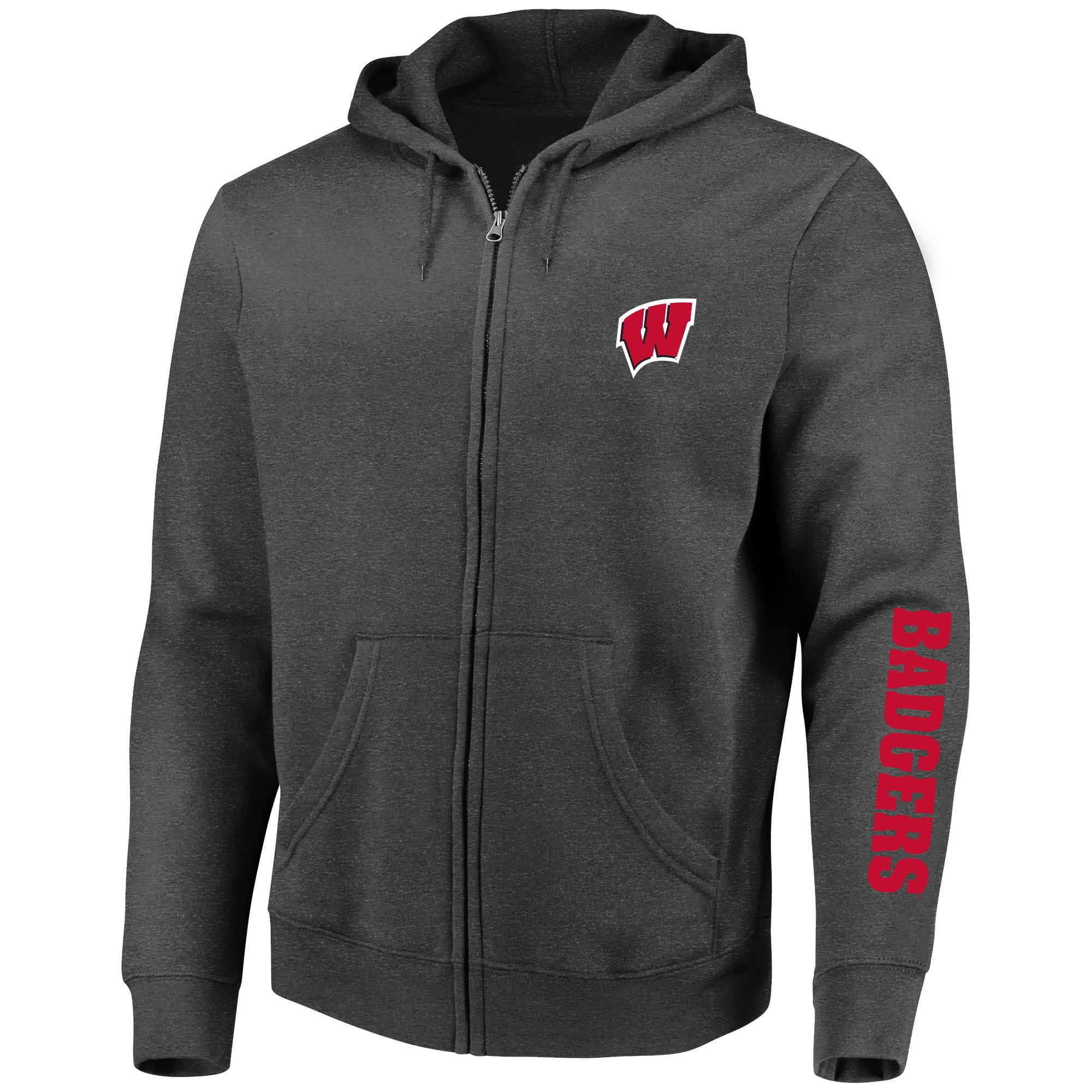 Sweat à capuche zippé Champion Heather Charcoal Wisconsin Badgers pour hommes, grandes tailles