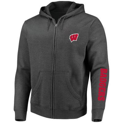 Wisconsin Badgers Champion Big & Tall Full-Zip Hoodie - Heather Charcoal