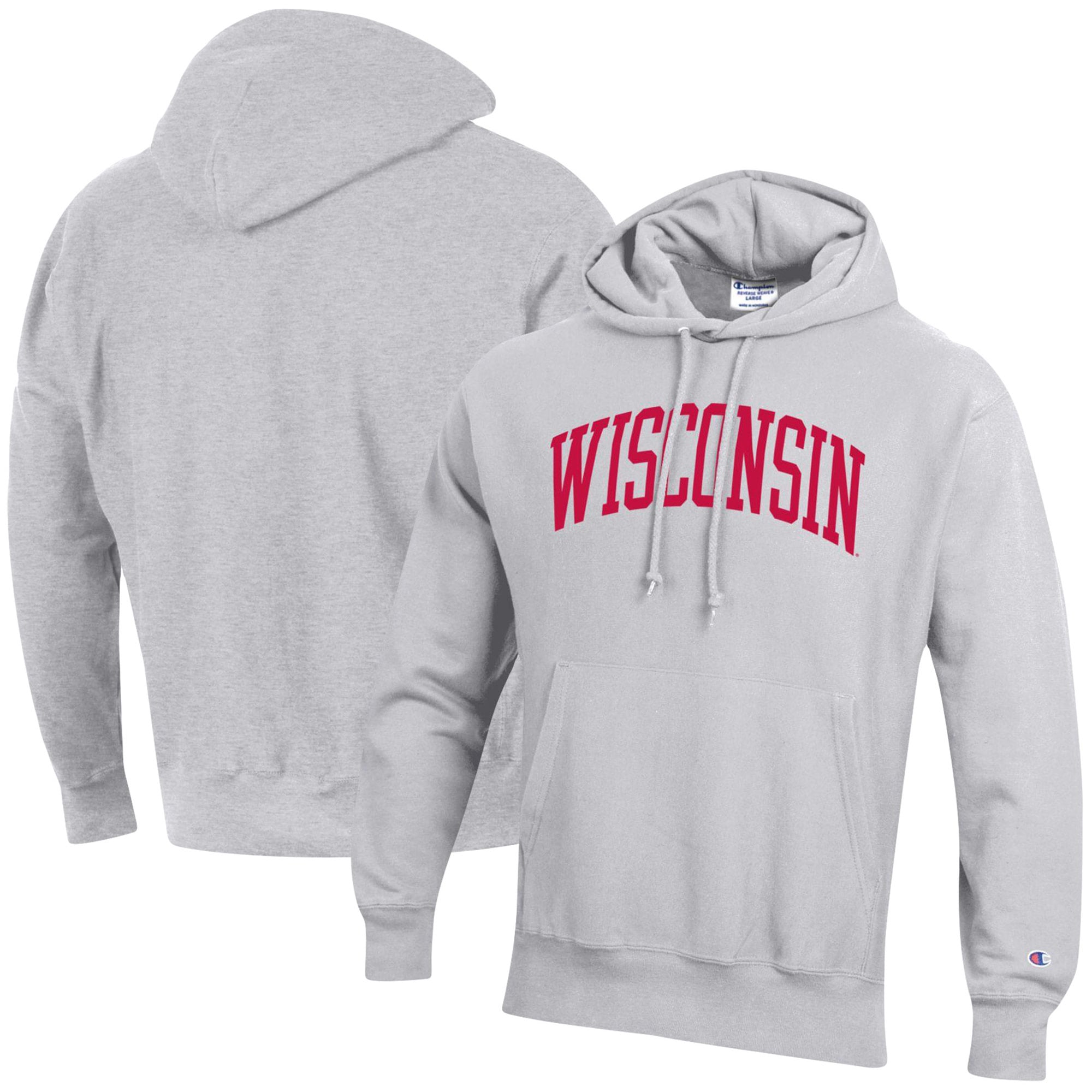 Men's Champion Heather Gray Wisconsin Badgers Big & Tall Reverse Weave Fleece Hoodie Sweatshirt
