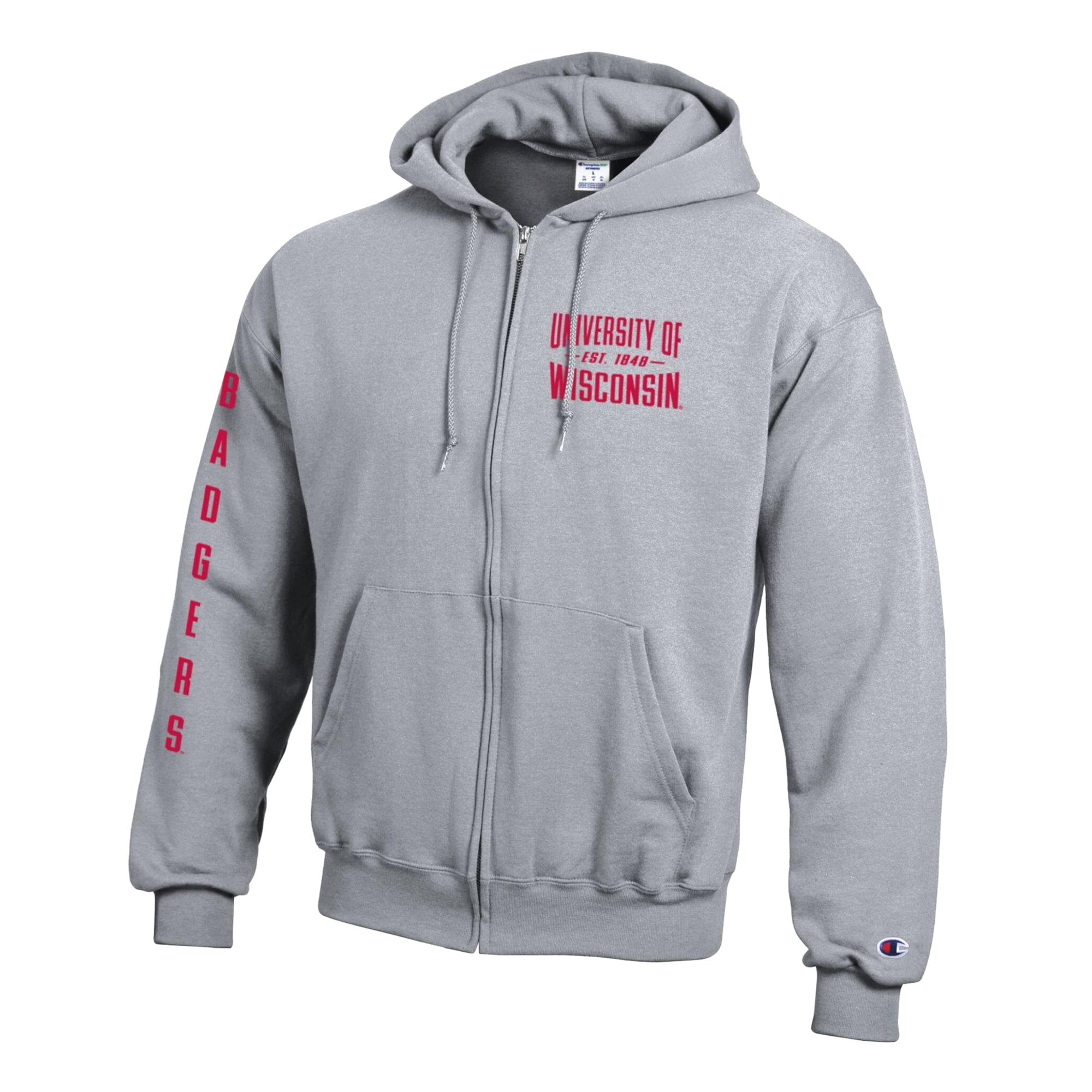Men's Champion  Heather Gray Wisconsin Badgers Varsity Powerblend Full-Zip Fleece Hoodie