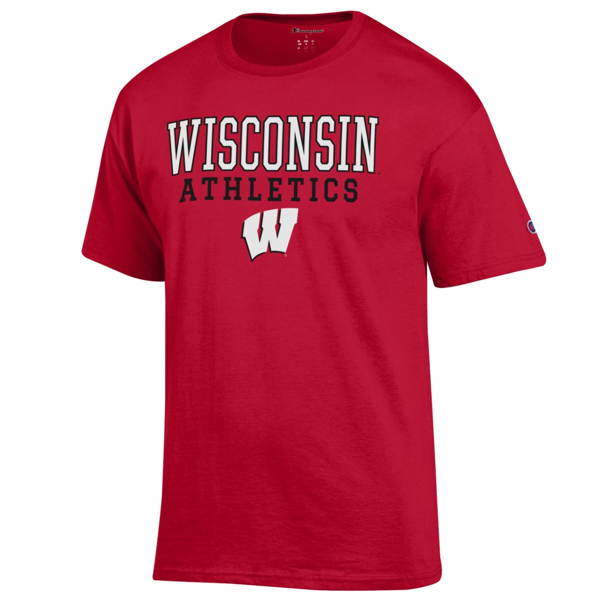 T-shirt à manches longues pour homme Champion Red Wisconsin Badgers Athletics Logo Stack