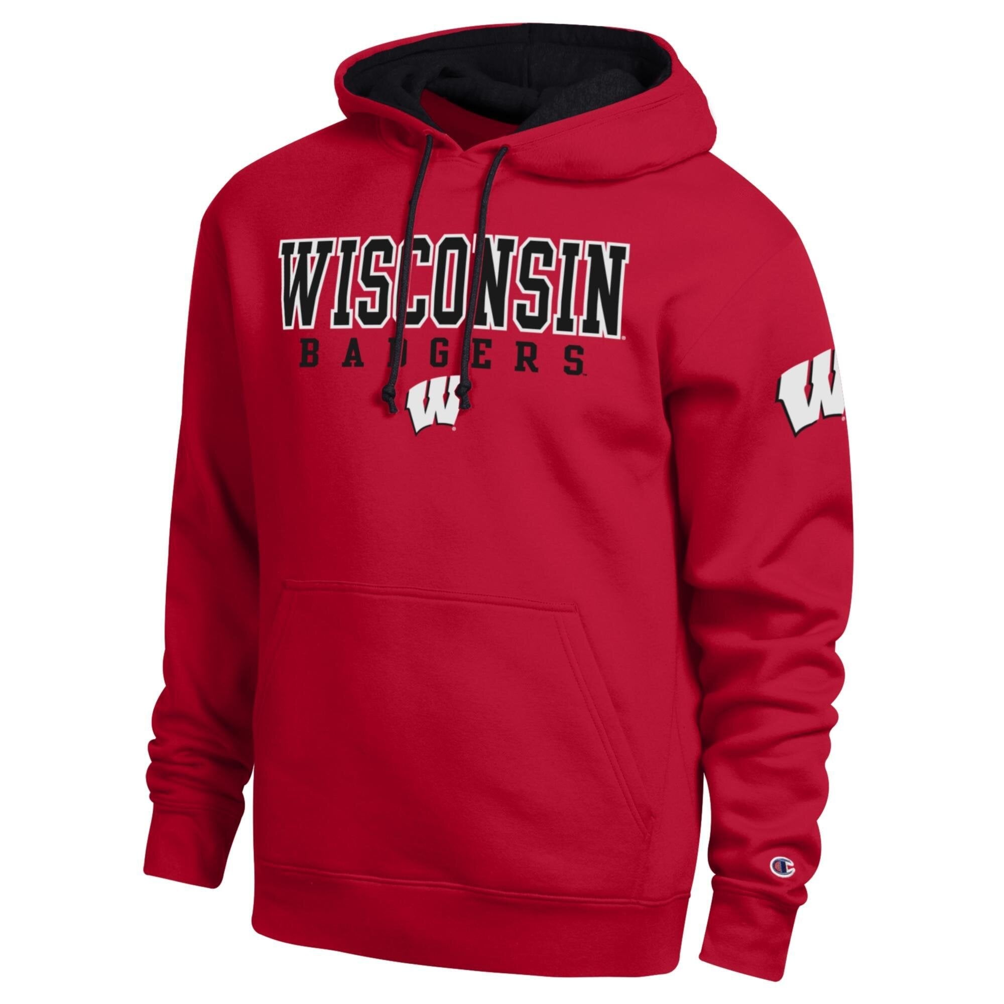 Sweat à capuche contrasté Champion rouge Wisconsin Badgers pour homme