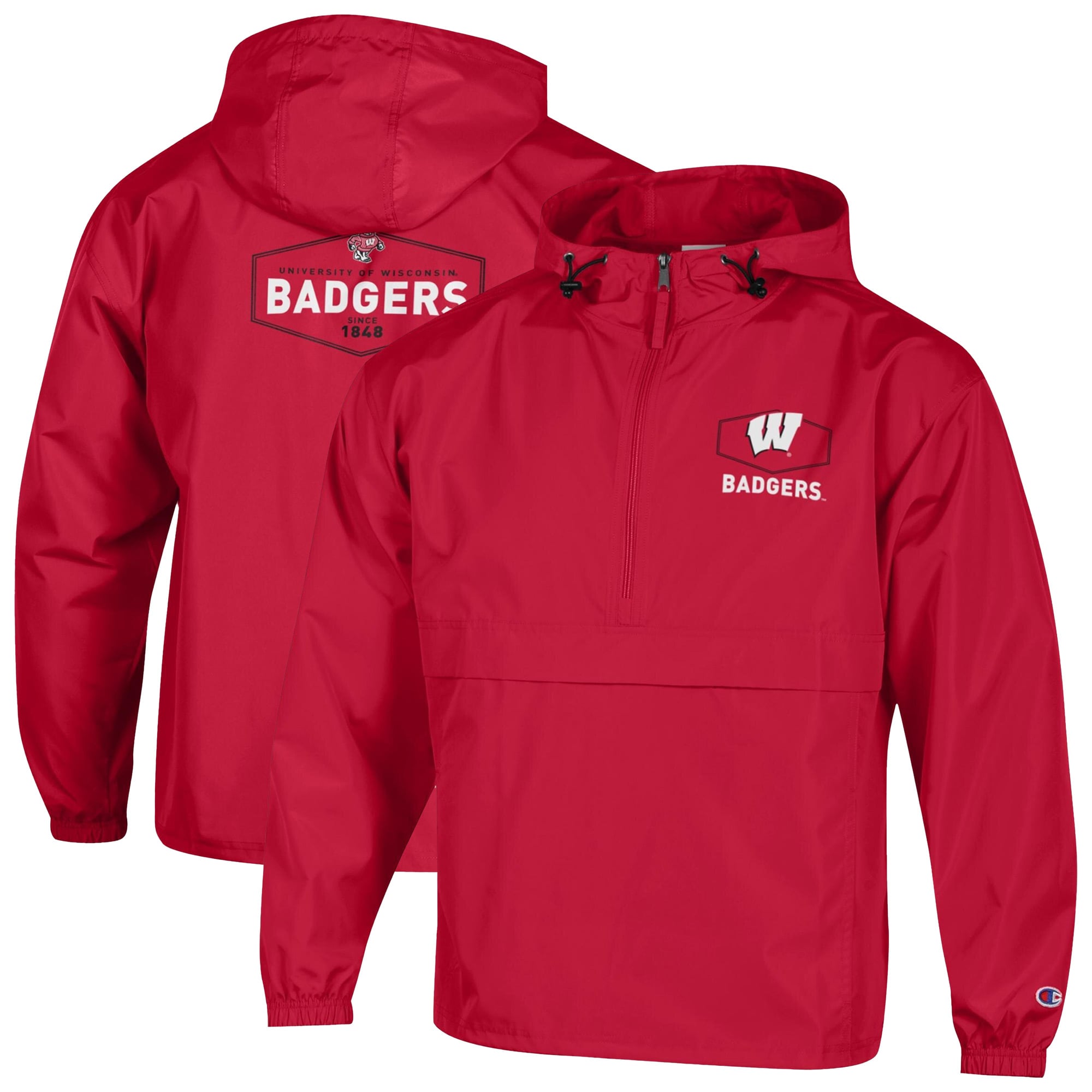 Men's Champion Red Wisconsin Badgers Delay Packable Half-Zip Jacket