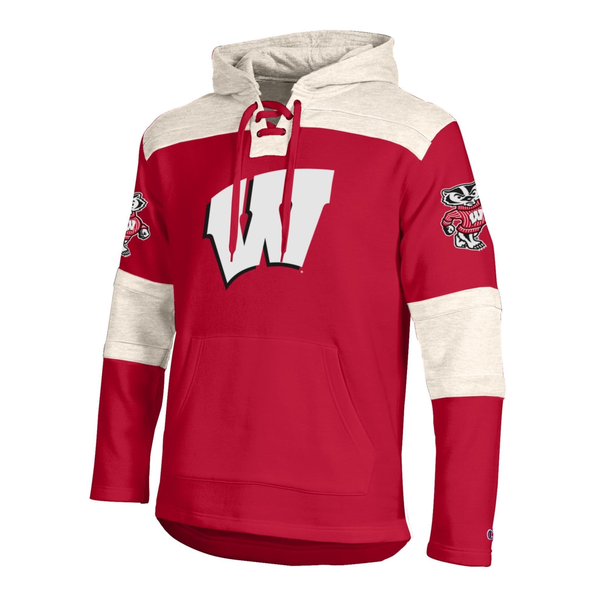 Sweat à capuche en polaire Lacer rouge Champion Wisconsin Badgers pour homme