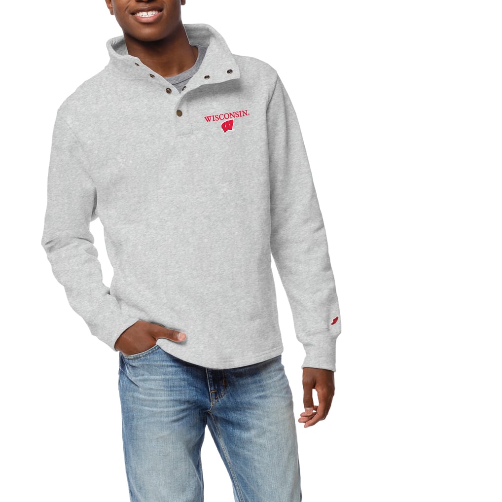 Men's League Collegiate Wear Ash Wisconsin Badgers 1636 Fleece Quarter ...