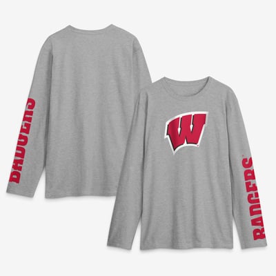 Wisconsin Badgers Logo Athletic Primary Logo Long Sleeve T-Shirt - Heather Gray