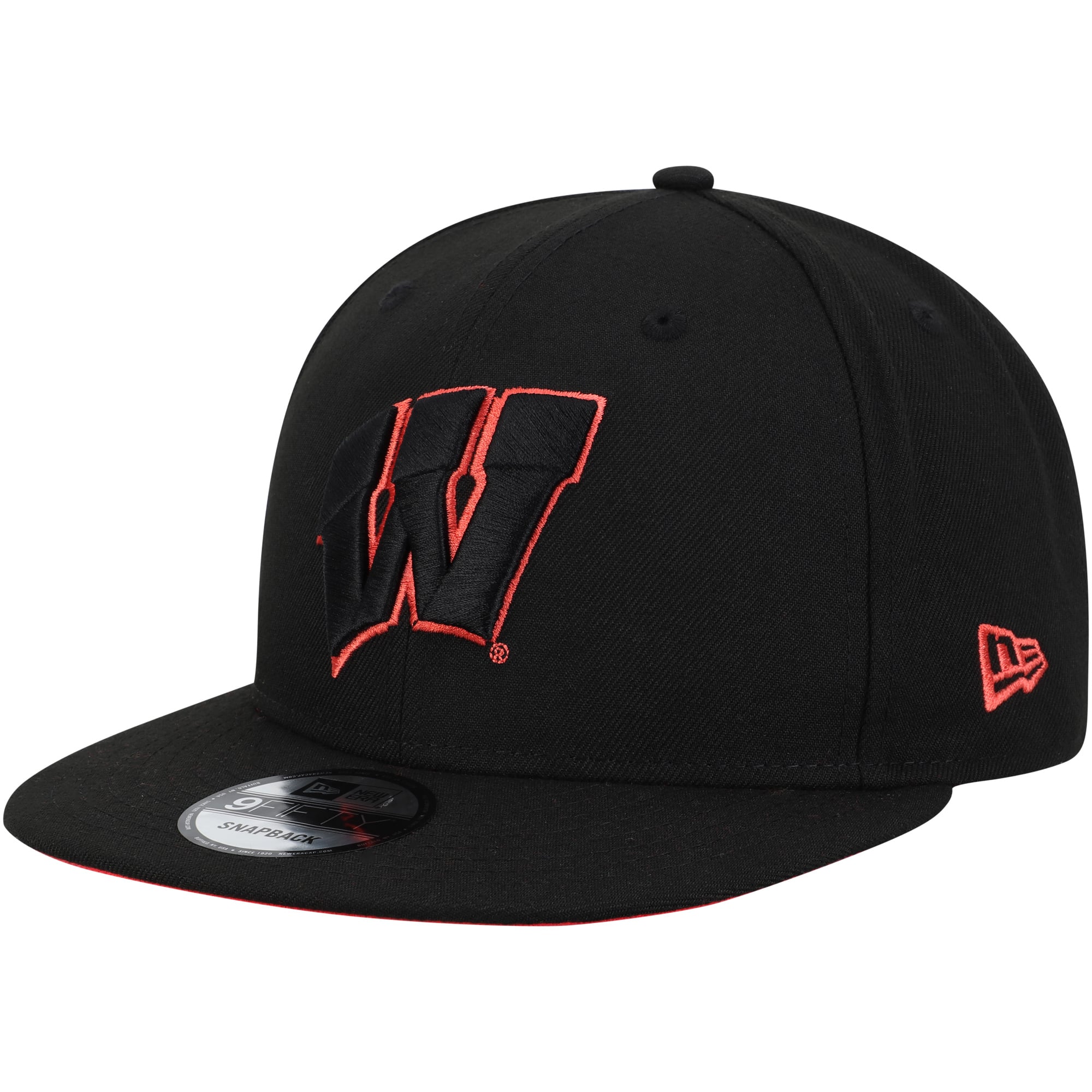 Men's New Era Black Wisconsin Badgers Neon Pop 9FIFTY Adjustable