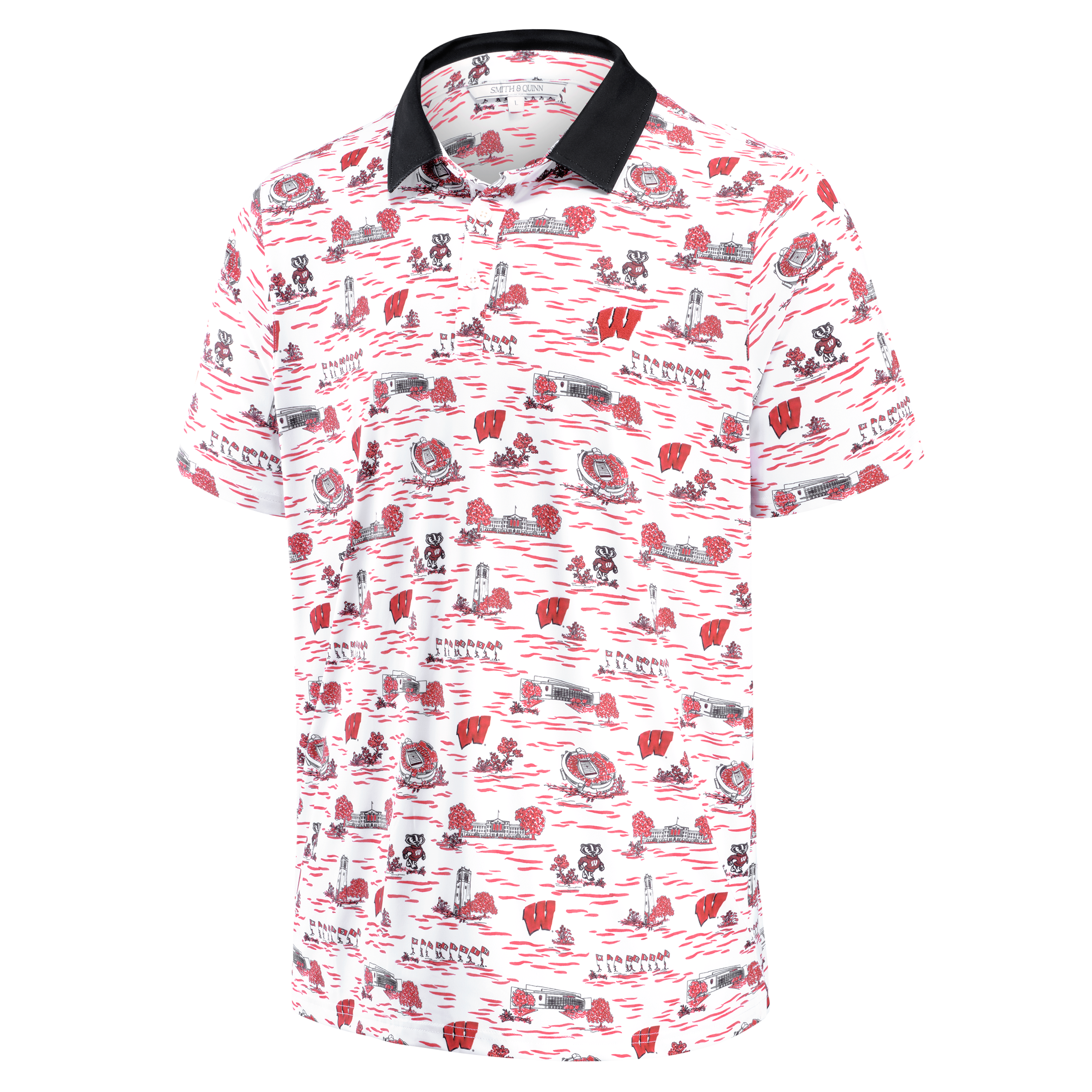 Men's Smith & Quinn White Wisconsin Badgers Toile Teddy Polo