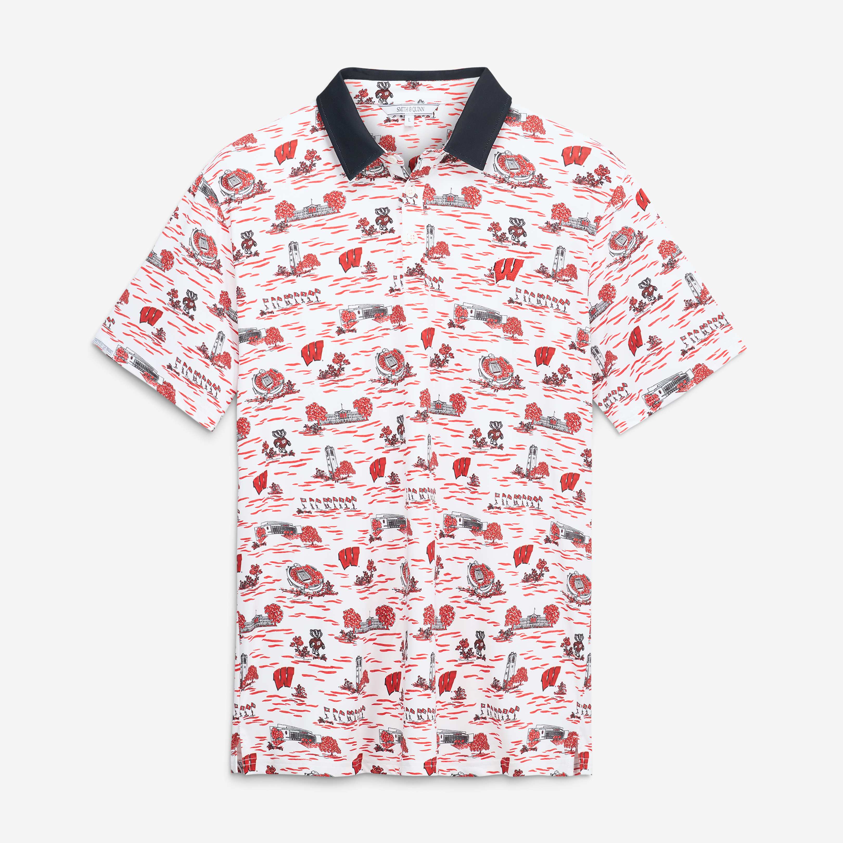 Men's Smith & Quinn White Wisconsin Badgers Toile Teddy Polo