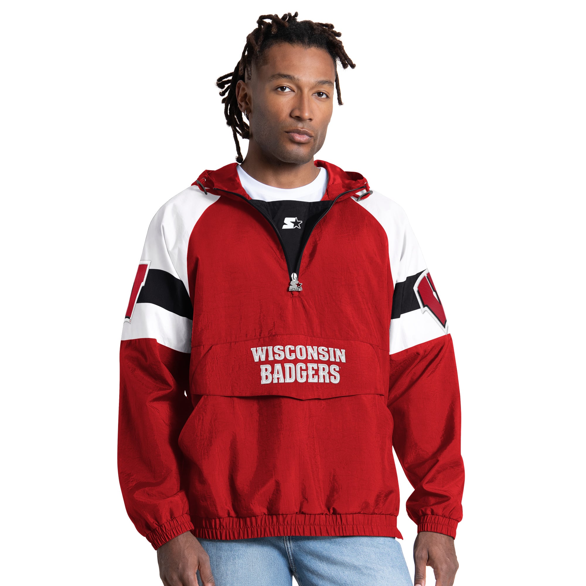 Veste Starter rouge Wisconsin Badgers Street Cut à demi-zip pour homme