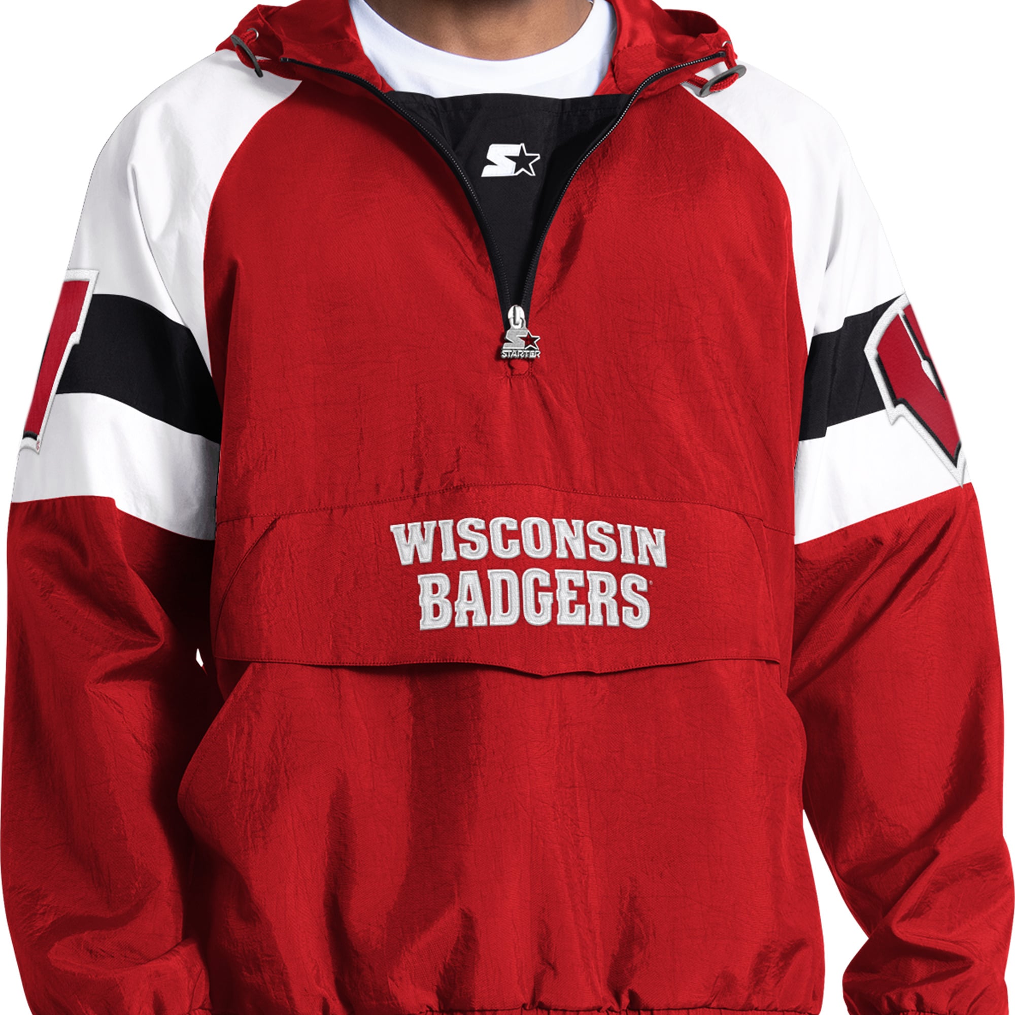 Veste Starter rouge Wisconsin Badgers Street Cut à demi-zip pour homme