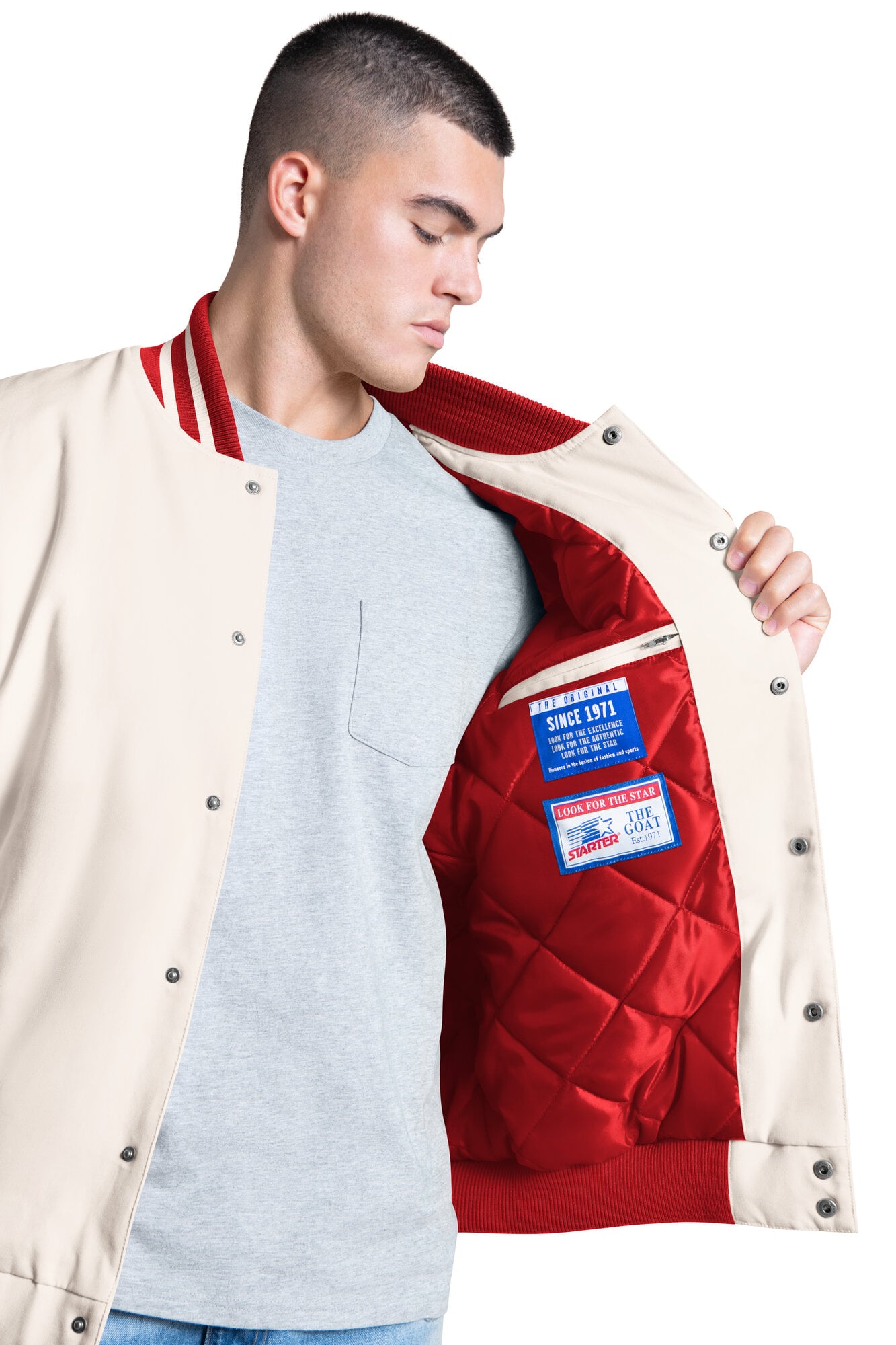 Men's Starter White Wisconsin Badgers Spectator Varsity Full Snap Jacket