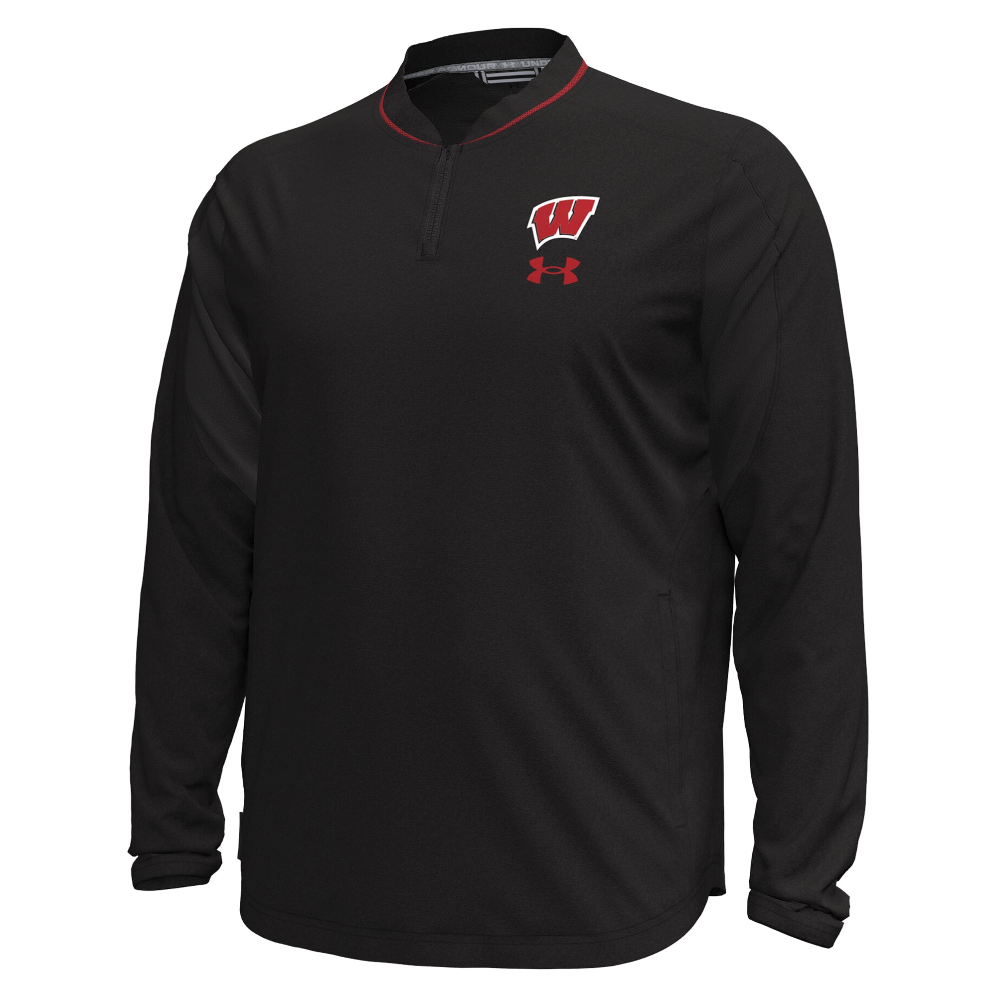 Men's Under Armour Black Wisconsin Badgers 2026 Sideline Motivate Woven Quarter-Zip Long Sleeve Pullover