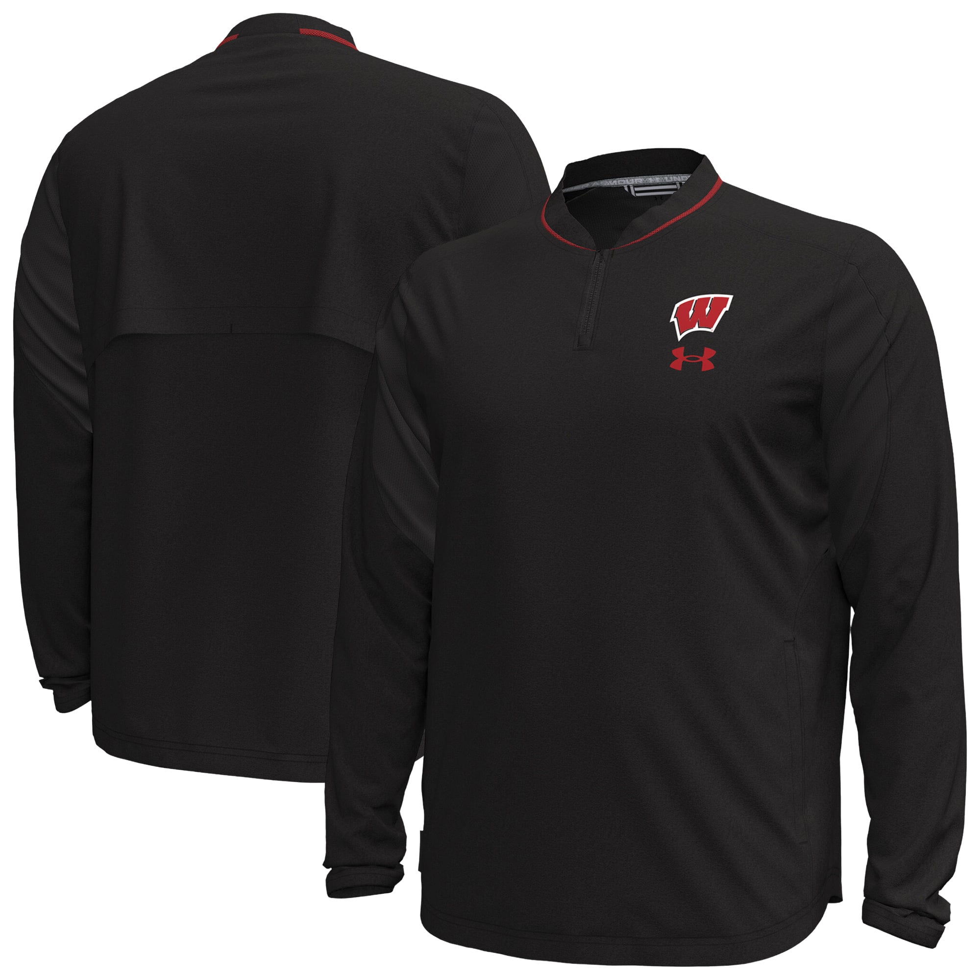 Men's Under Armour Black Wisconsin Badgers 2026 Sideline Motivate Woven Quarter-Zip Long Sleeve Pullover