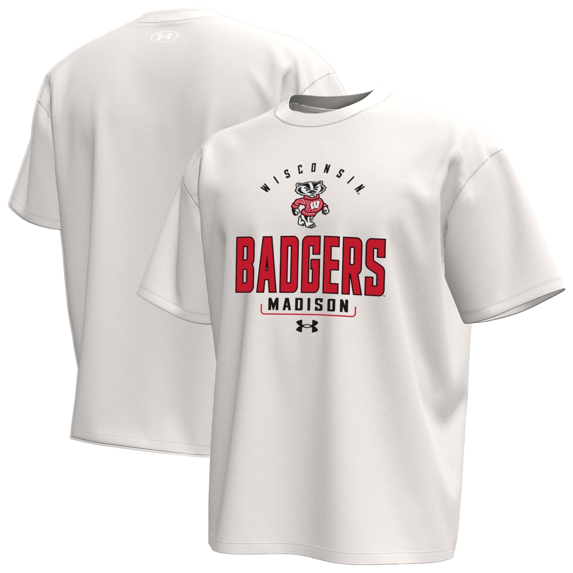 T-shirt Under Armour crème pour homme, motif icône des jours de match Wisconsin Badgers