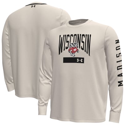  Wisconsin Badgers Under Armour Gameday Motion Heavyweight Long Sleeve T-Shirt - Cream