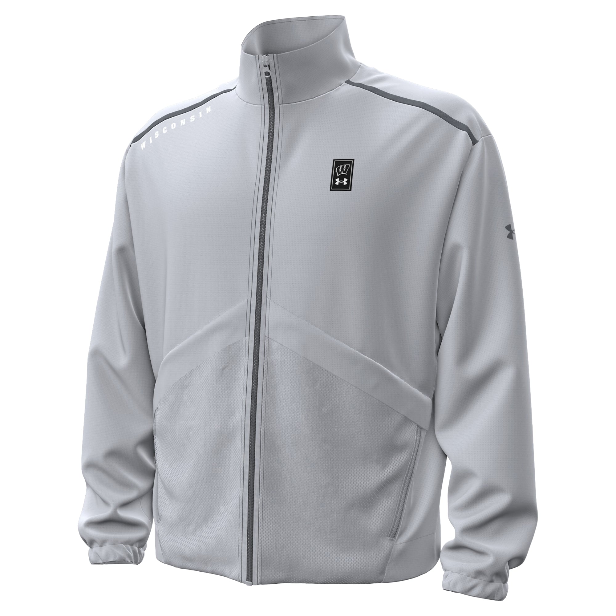 Men's Under Armour Gray Wisconsin Badgers 2026 Sideline Unstoppable Woven Full-Zip Jacket