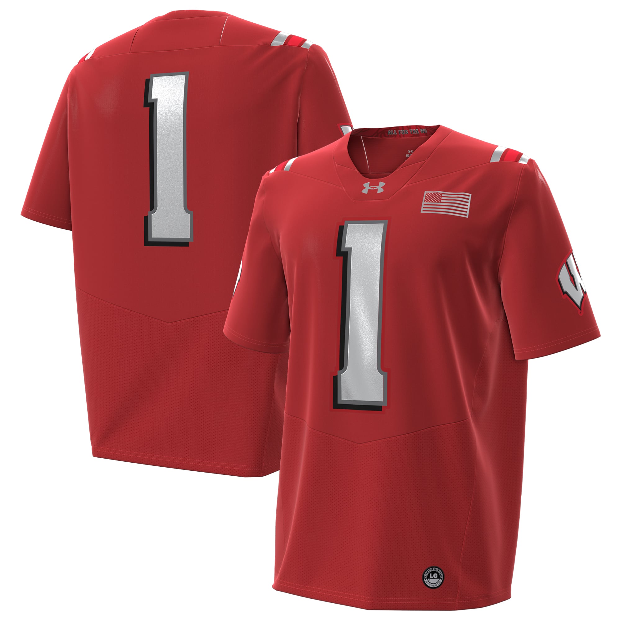 Maillot de football réplique Under Armour n° 1 rouge Wisconsin Badgers 2026 Lambeau Field Collection pour homme