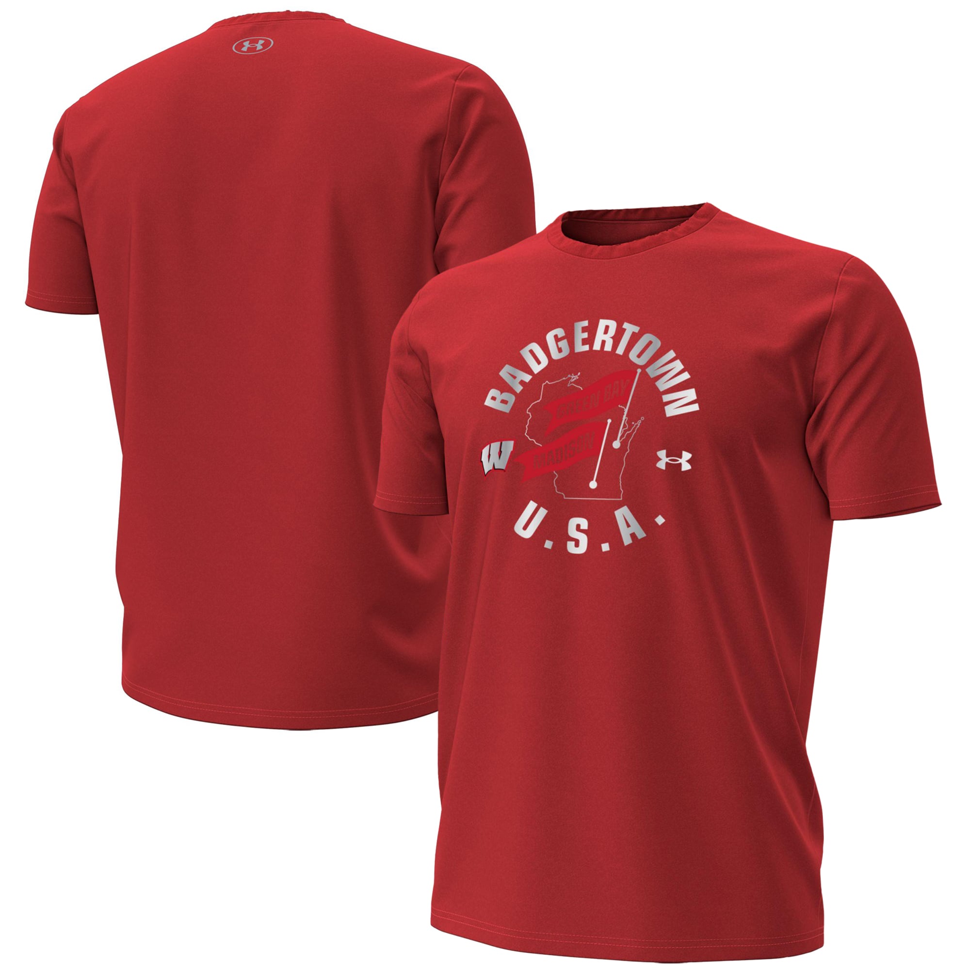 Men's Under Armour Red Wisconsin Badgers 2026 Lambeau Field Collection Badgertown Performance T-Shirt
