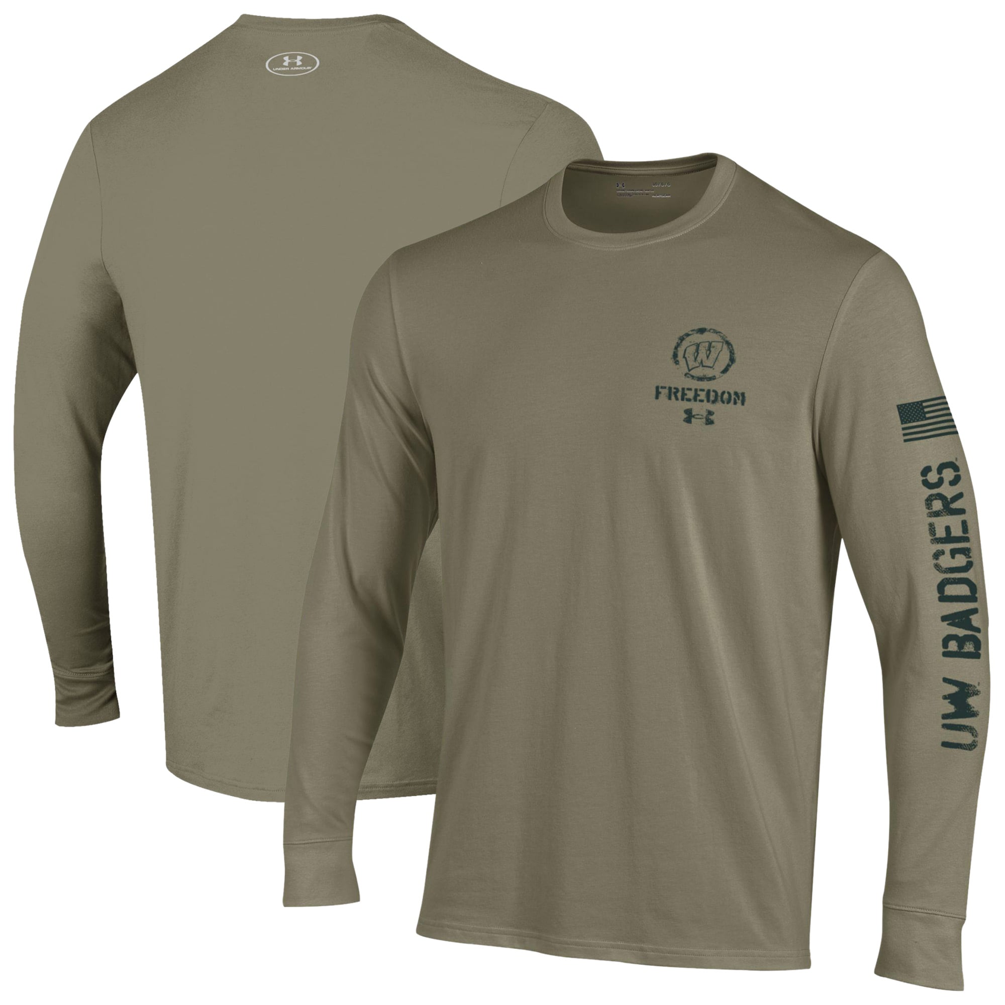 T-shirt à manches longues Under Armour pour homme, couleur beige, Wisconsin Badgers, collection Freedom 2026