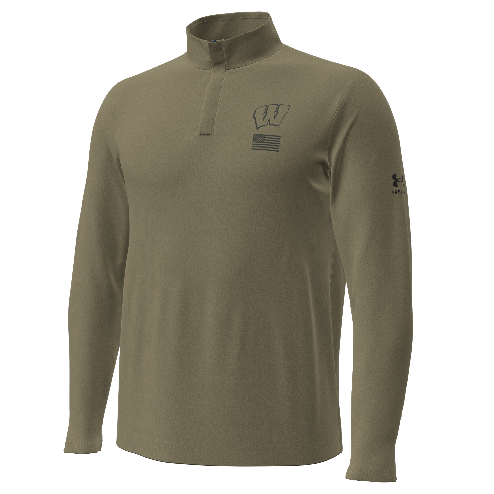 Pull à col zippé Under Armour pour homme, couleur beige, Wisconsin Badgers, collection Freedom 2026 Motion