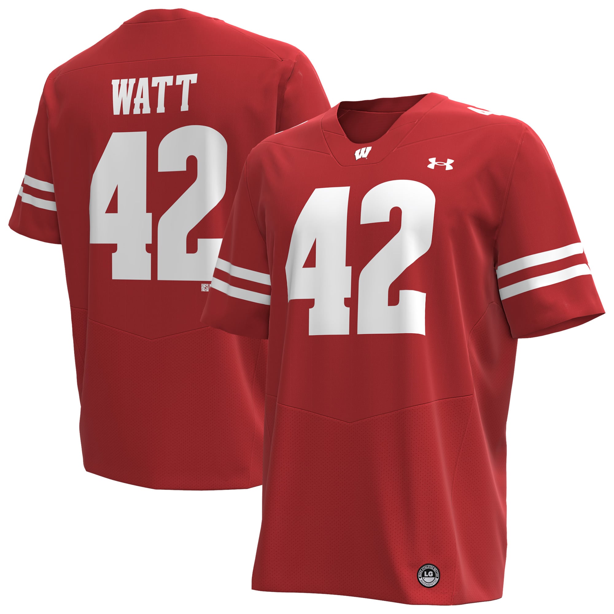 Men's Under Armour T.J. Watt Red Wisconsin Badgers Home Replica Football Jersey