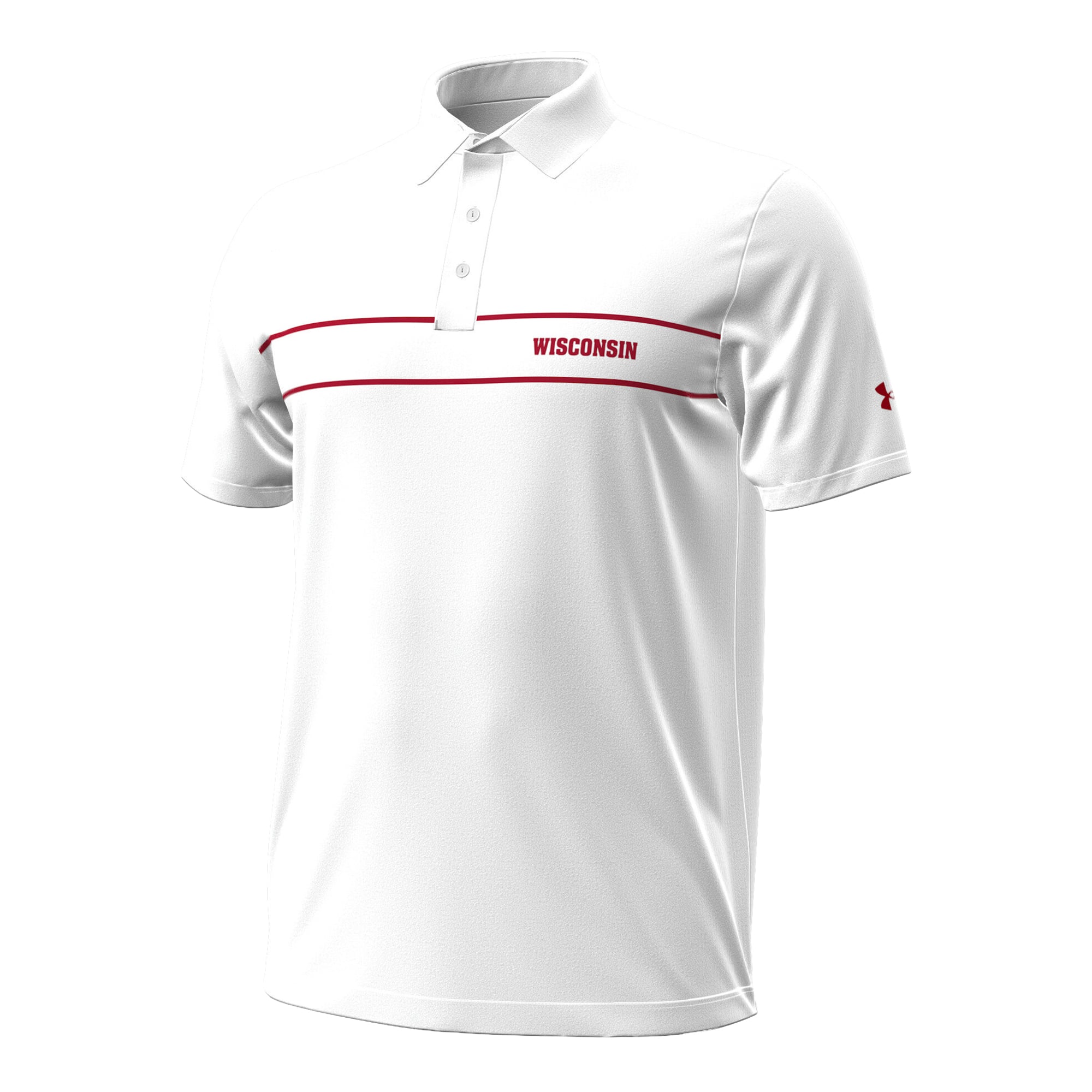 Polo Under Armour blanc pour homme, Wisconsin Badgers 2026, à rayures sur la poitrine, édition spéciale séries éliminatoires.