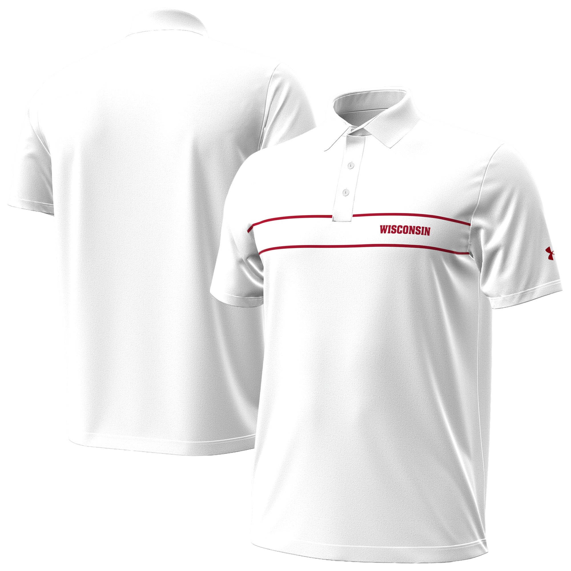 Polo Under Armour blanc pour homme, Wisconsin Badgers 2026, à rayures sur la poitrine, édition spéciale séries éliminatoires.